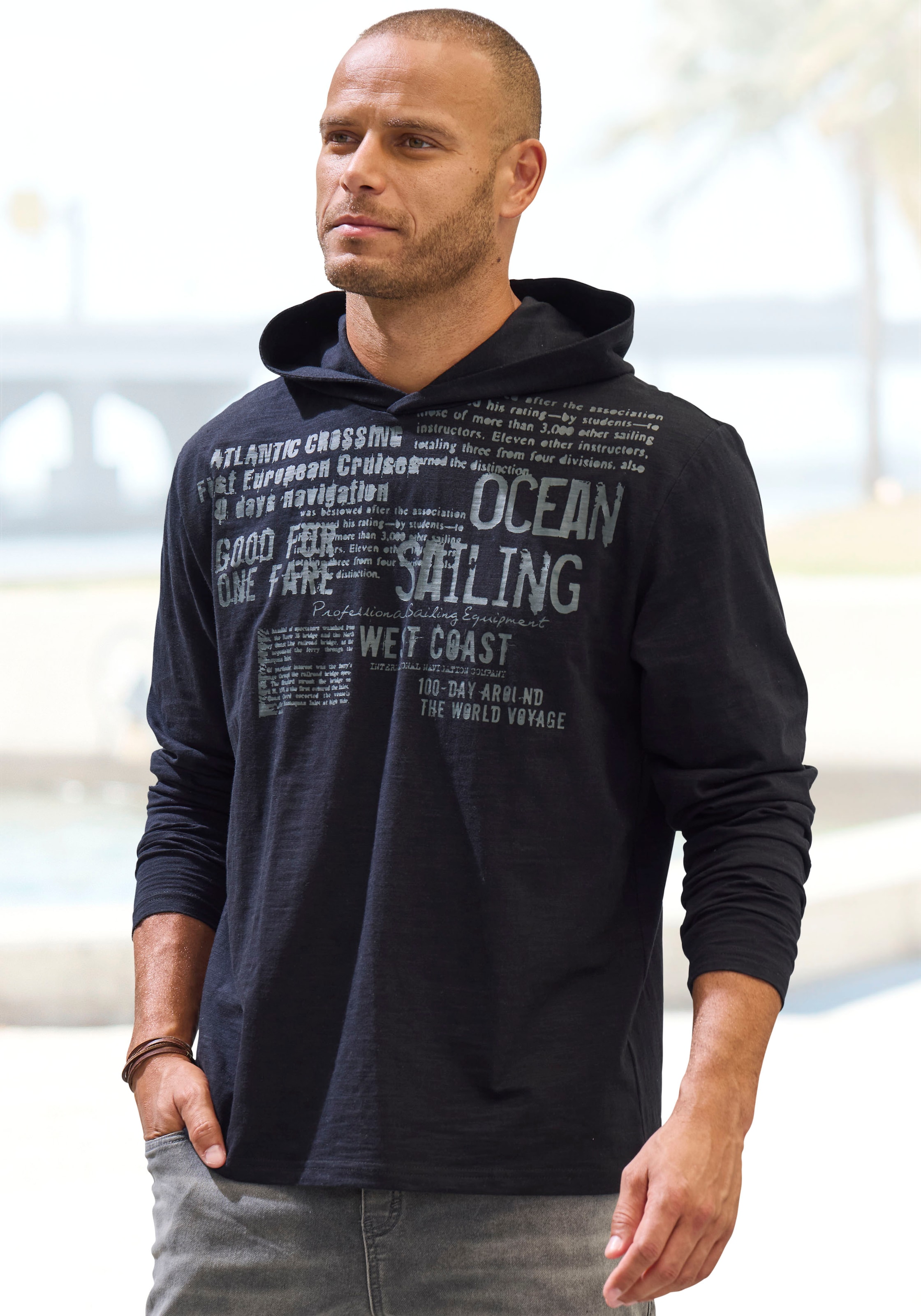 John Devin Kapuzenshirt, Langarmshirt bedruckt mit Kapuze aus strukturierte günstig online kaufen