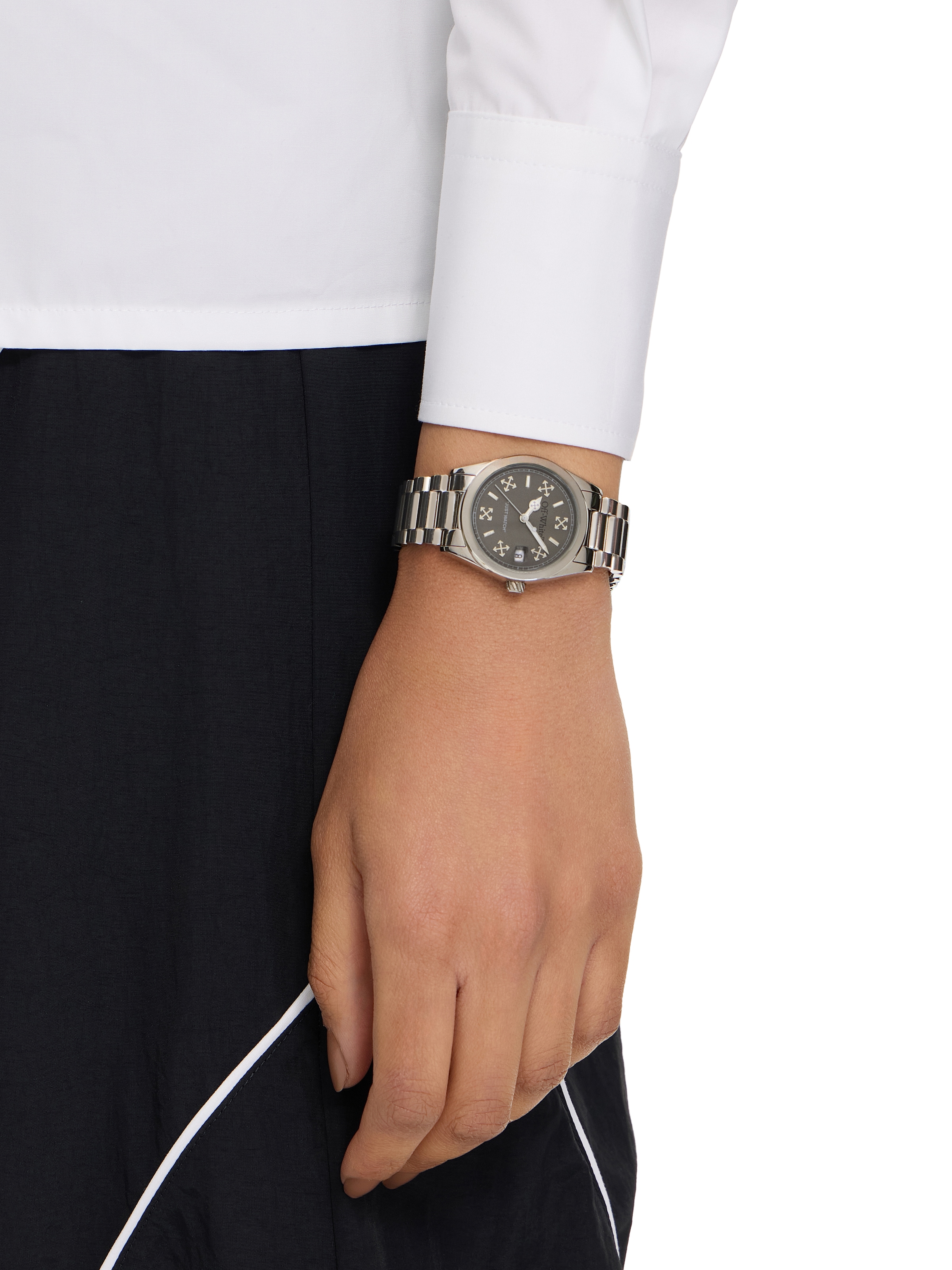OFF-WHITE Quarzuhr »CROSSING« Armbanduhr, Damenuhr, Edelstahlarmband, analog, Tag