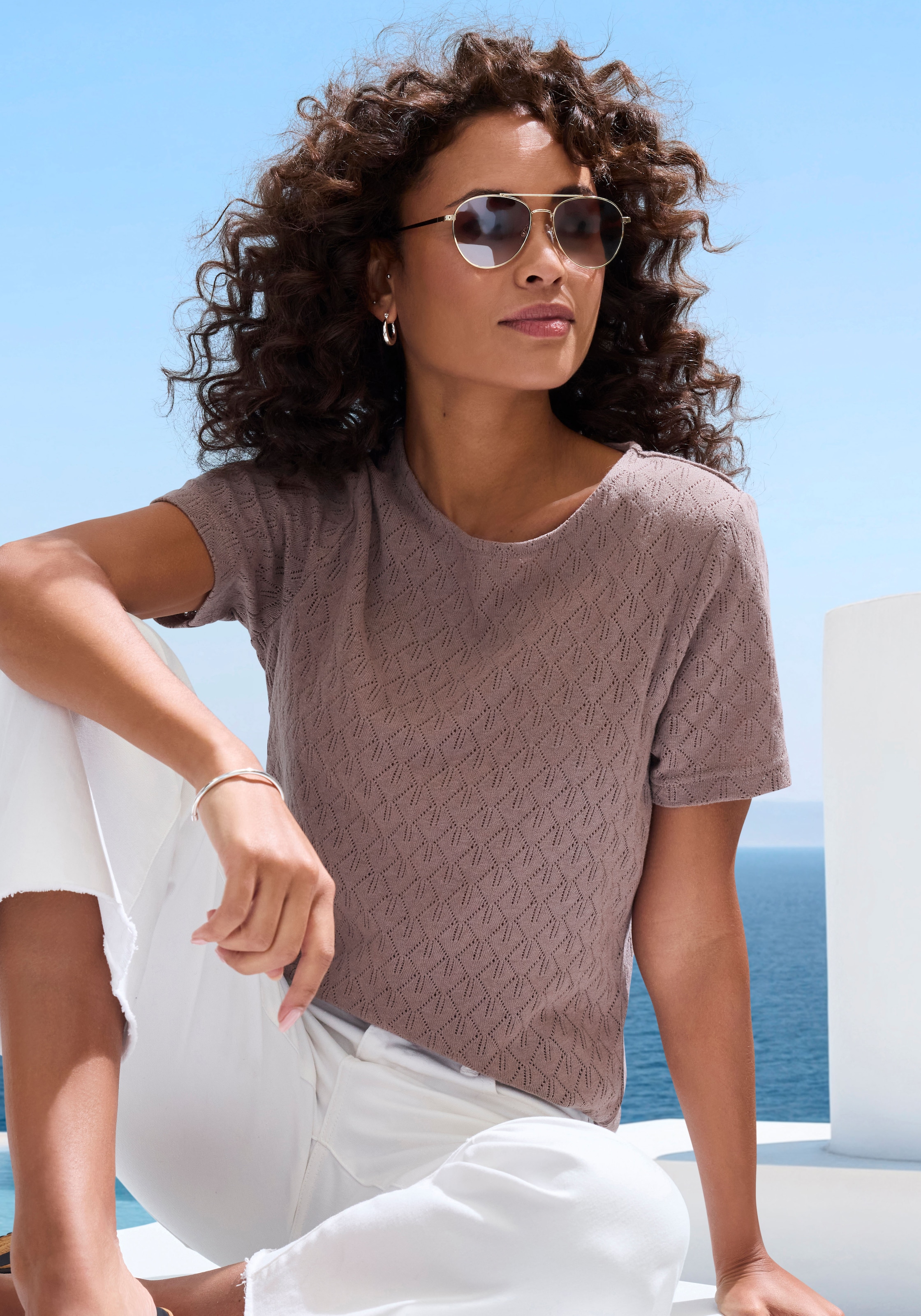 Vivance Kurzarmshirt »mit modischem Ajour-Muster«, (2er-Pack), aus weicher Baumwoll-Qualität