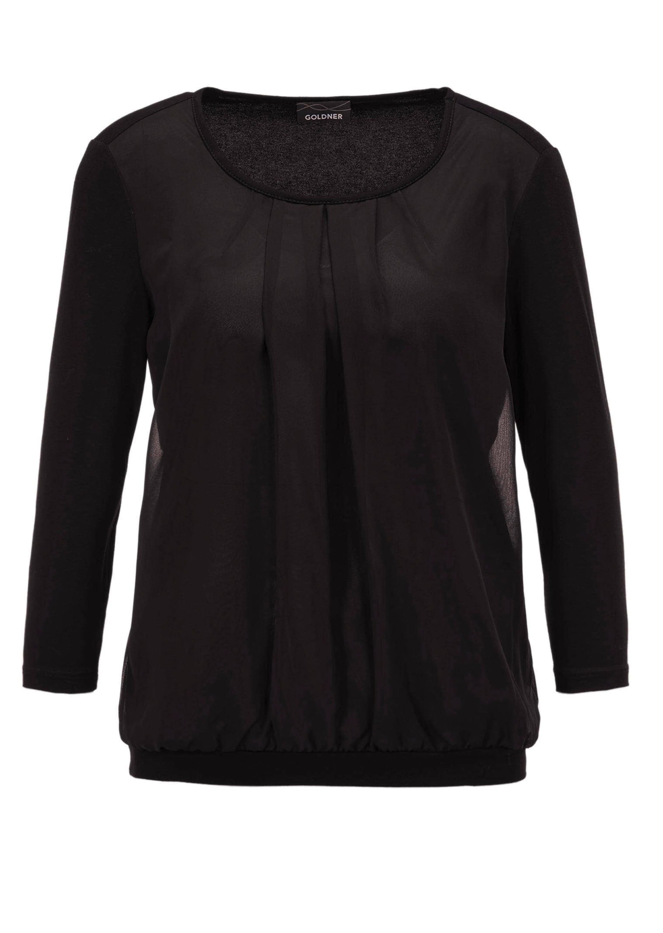 Kurzarmbluse GOLDNER "Kurzgröße Chiffon-Shirt mit 3/4-Arm, Rundhals", Damen, Gr. 20, schwarz, Obermaterial: 95% Viskose CV. 5% Elasthan EL., Casual, Gerade, Blusen, keine/nicht relevant