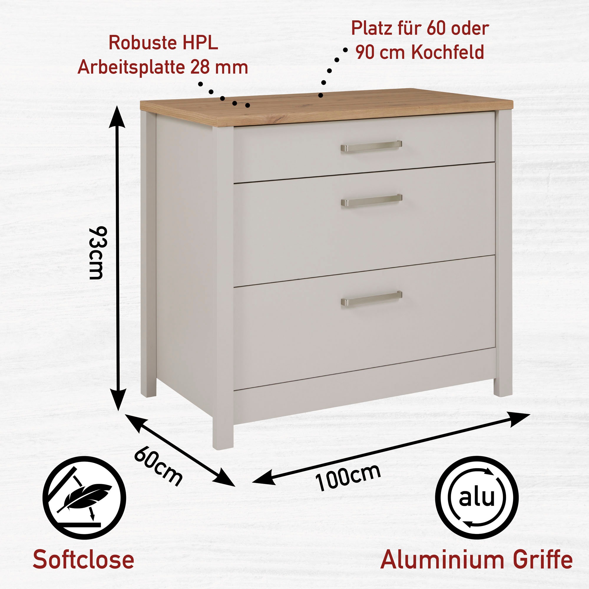 Inter Link Küchenzeile »Pienza, Einbauküche, Küchenblock, Küchenmodul, Kompaktküche« Ohne E-Geräte für Spülmaschine Kochfeld Backofen Kühlschrank B: 430 cm