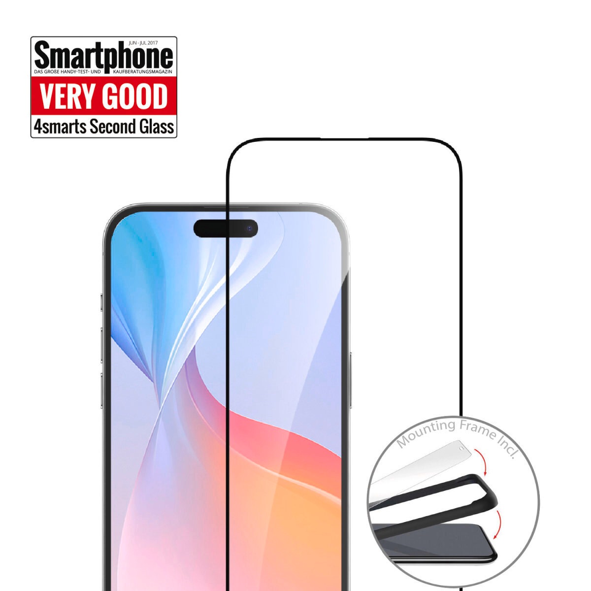 4smarts Displayschutzglas »Second Glass mit Montagerahmen«, für Apple iPhone 16, (1 St.), Displayschutzfolie, Schutzfolie, Bildschirmschutz, kratz- & stoßfest