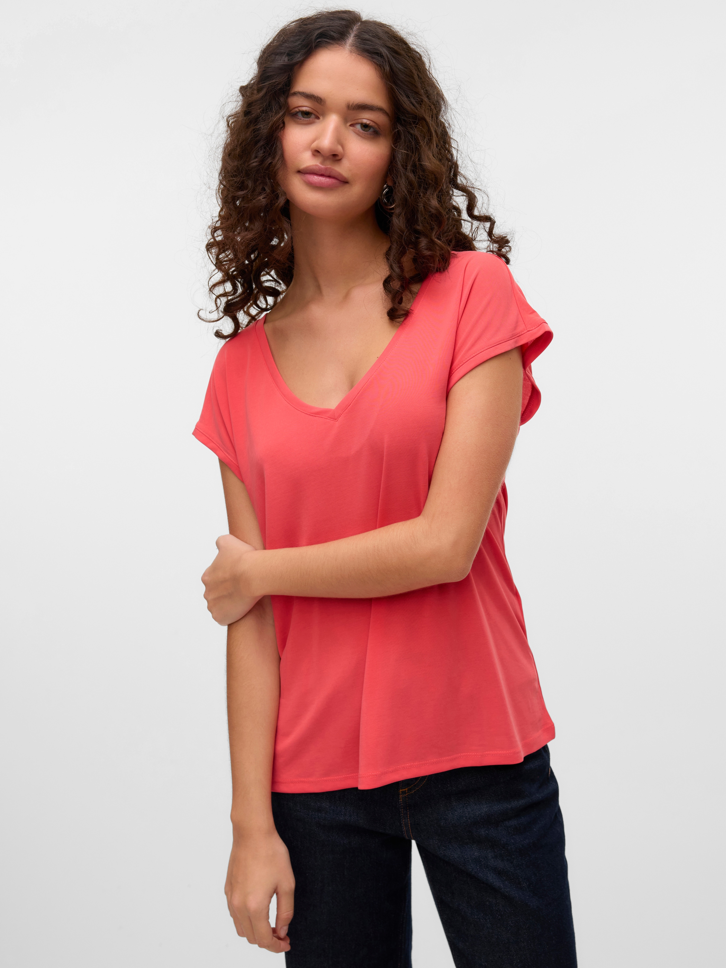 Vero Moda V-Shirt "VMFILLI SS V-NECK TEE GA NOOS" Materialmix, relaxed fit günstig online kaufen