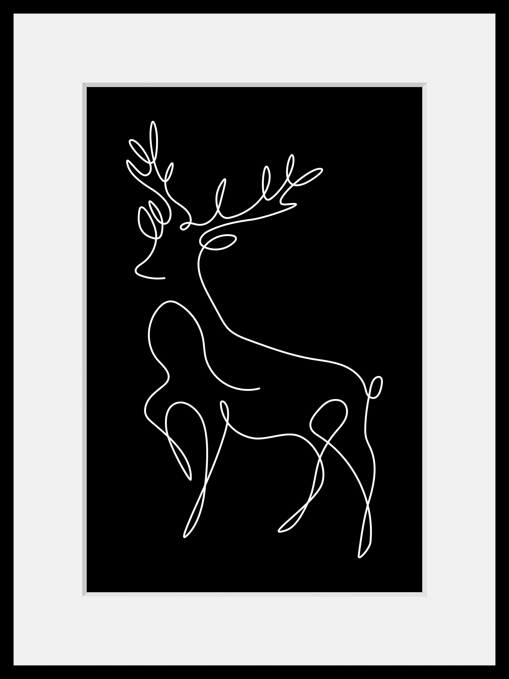 queence Bild »Walter Picasso«, Hirsch-Hirschbilder-Schwarz-Weiß-Kunst, (1 St.), HD Premium Poster-Druck inkl. Holzrahmen