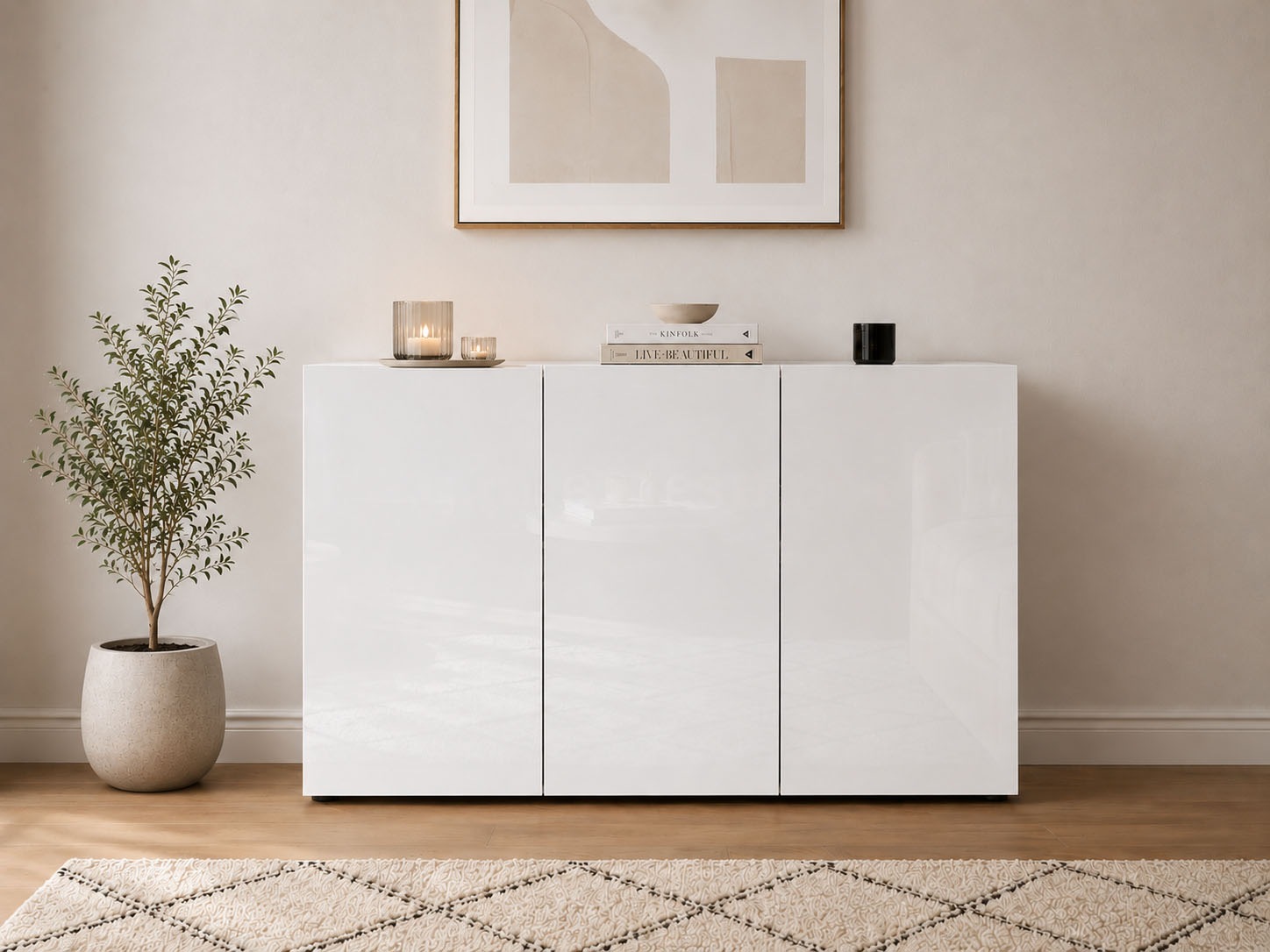 Home affaire Sideboard "MISTER, Sideboard,Kommode, Anrichte, mit 4 geräumigen Fächern" Kommode, komplett Hochglanz lackiert, Breite 135cm