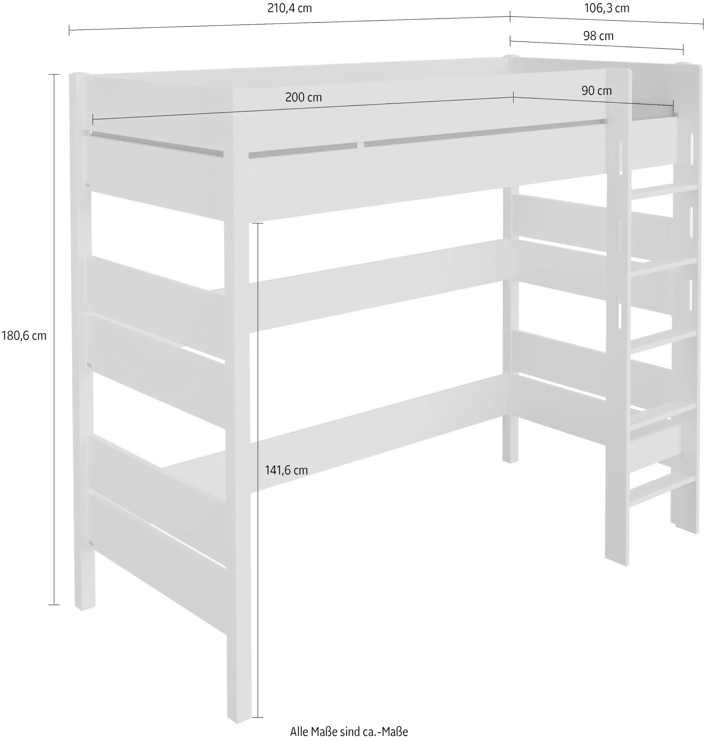 PAIDI Spielbett »TIAGO in verschiedenen Größen und Farben, Hochbett mit Leiter« Höhe 180 cm, 120kg Tragkraft, 5 Jahre Garantie,  Rausfallschutz, geprüfte Sicherheit, umbaubares Bett mit Massivholz