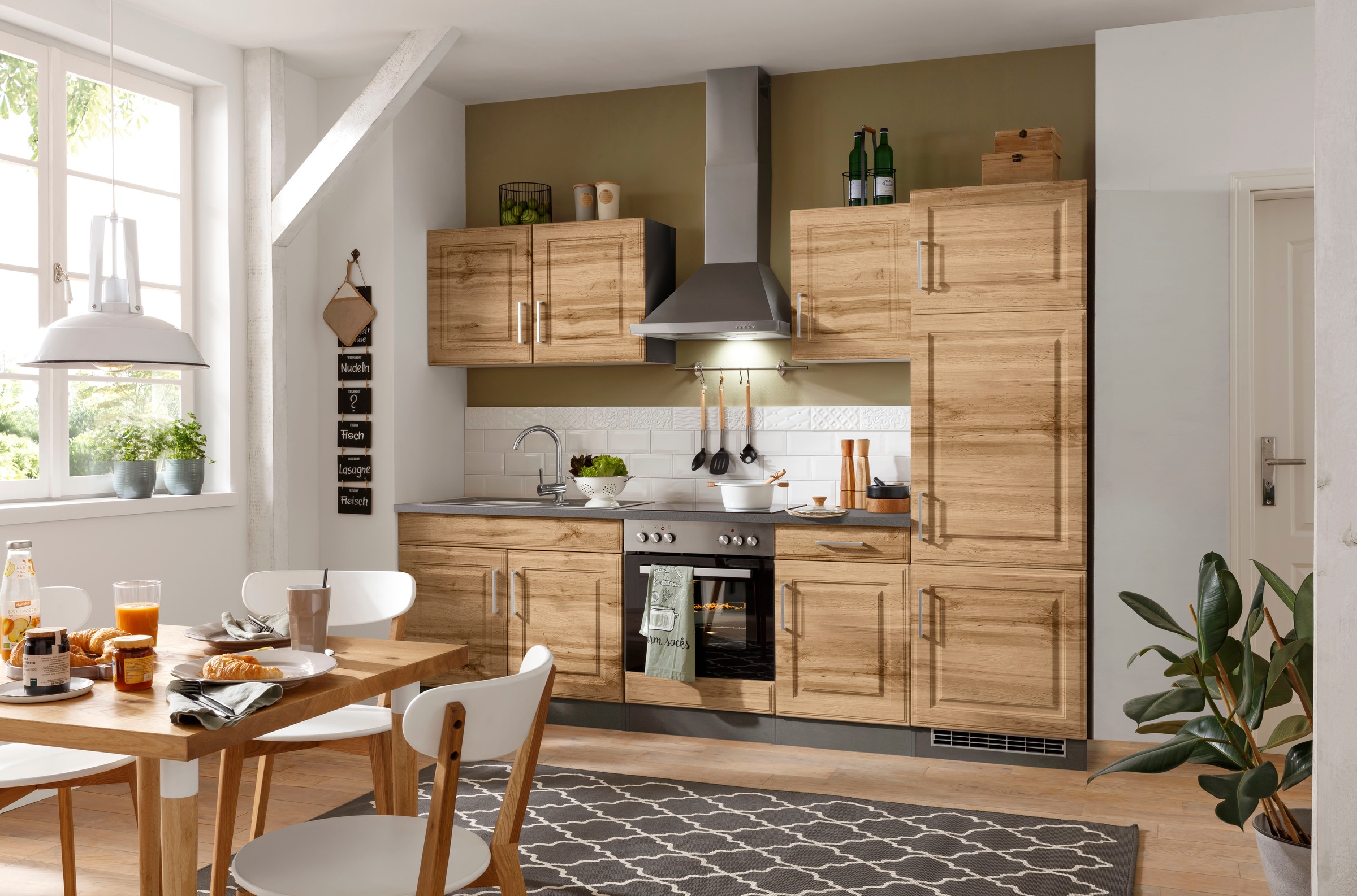 KOCHSTATION Küchenzeile »KS-Stockholm«, Breite 270 cm, mit hochwertigen MDF Fronten im Landhaus-Stil