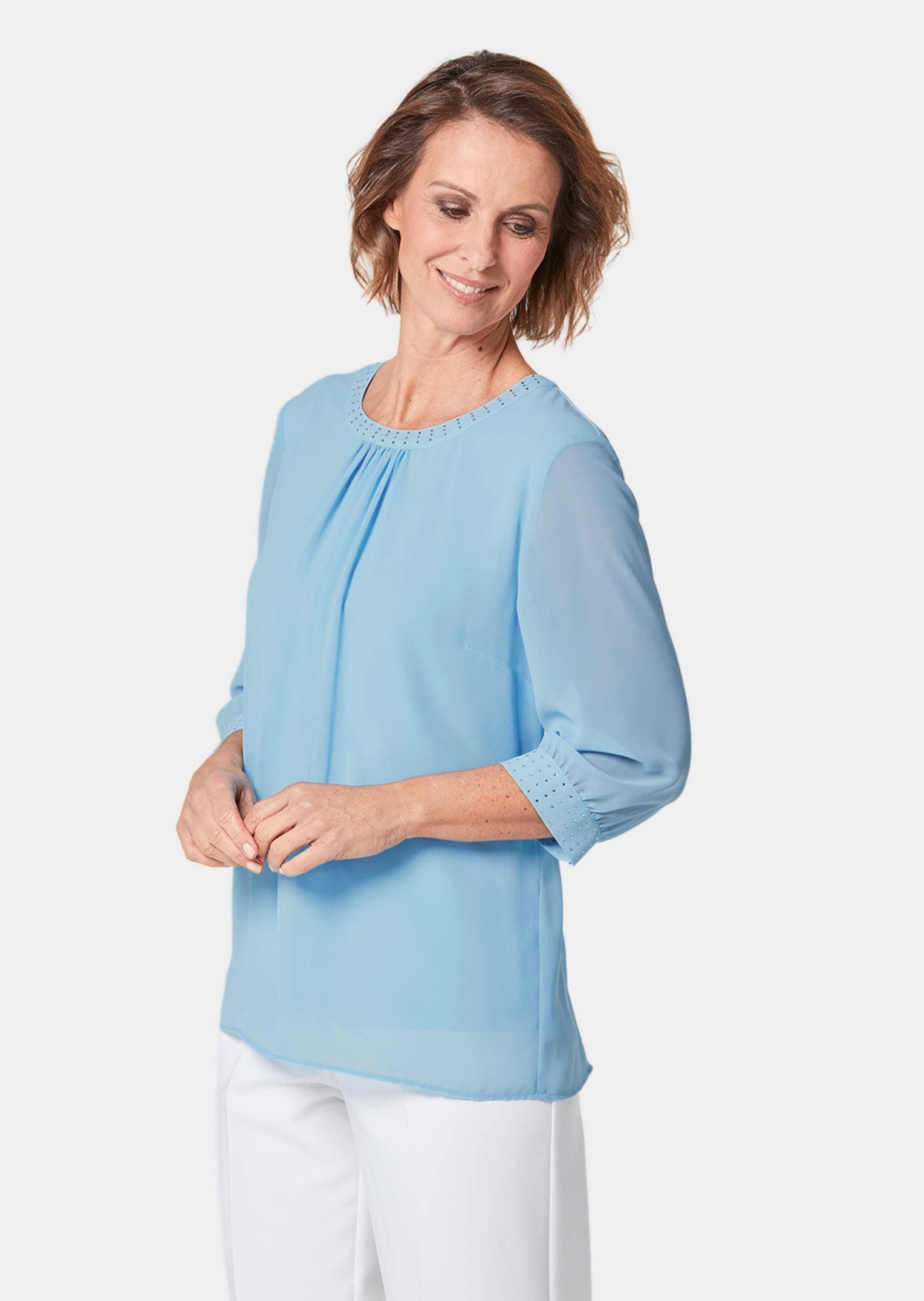 GOLDNER Langarmbluse "Bluse aus leichtem Chiffon mit Glitzersteinen" Ohne günstig online kaufen