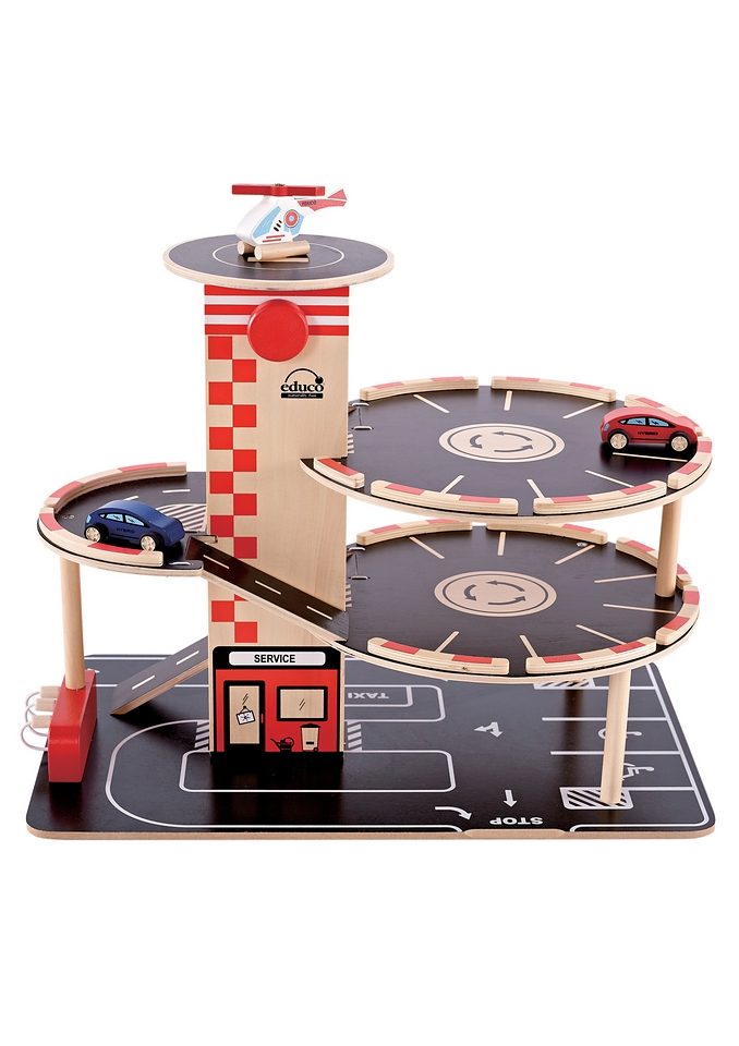 HAPE Kinder Spiel-Parkhaus, bunt, Holz, Kunststoff, B:48cm H:34cm T:30cm, Fahrzeug-Spielwelten, aus Holz