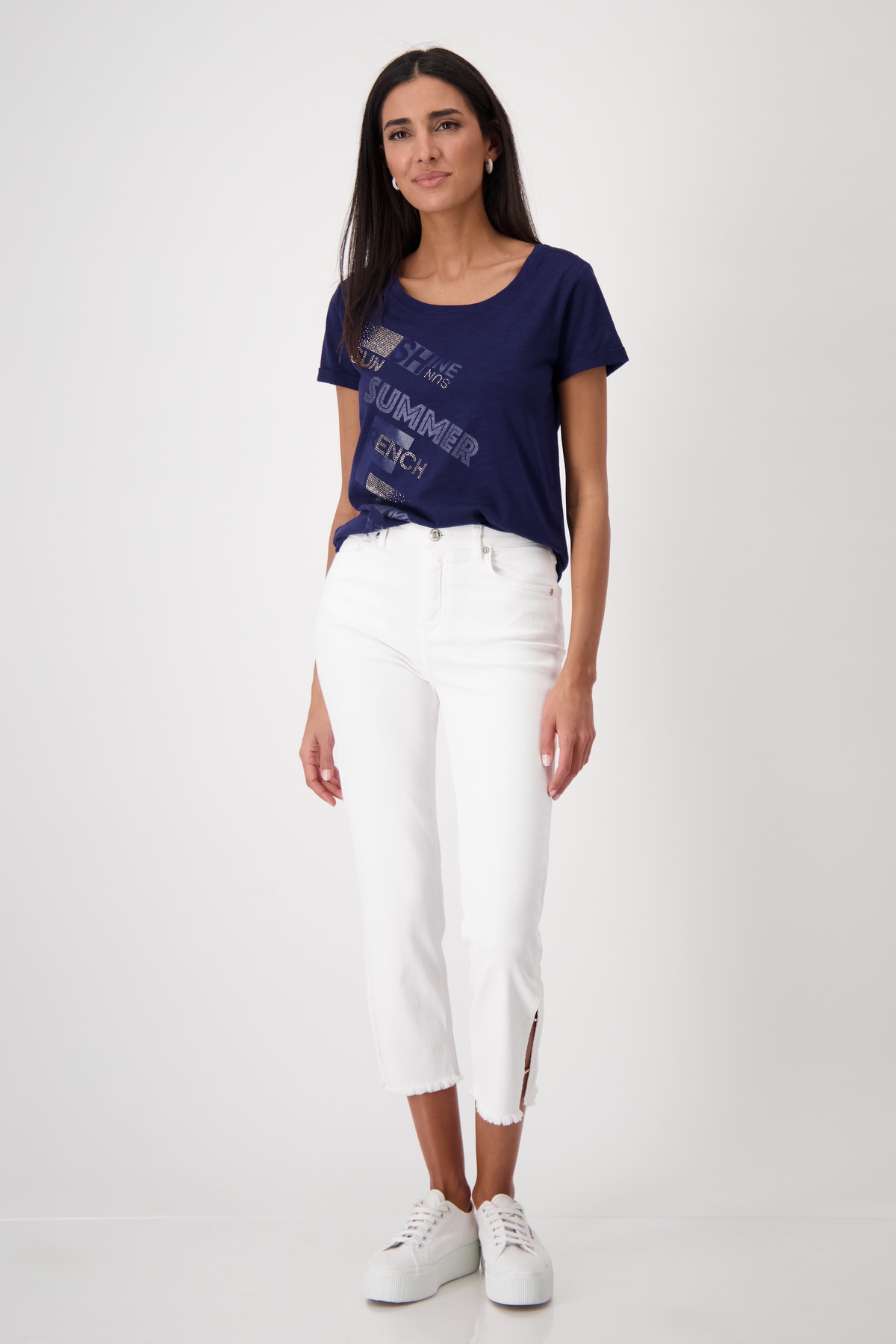 Monari T-Shirt »Shirt Basic Schmuckschrift«, Mit Rundhalsausschnitt