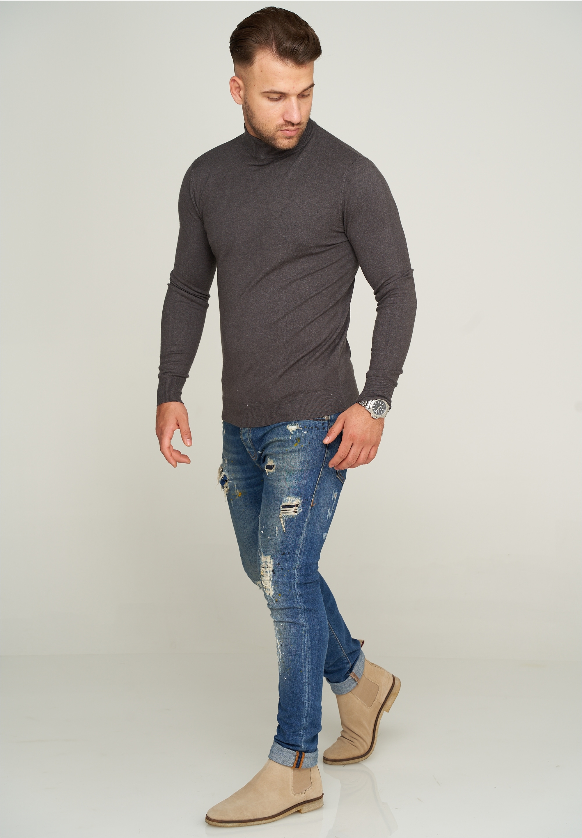 behype Strickpullover »MKBONI«, mit kurzem Stehkragen