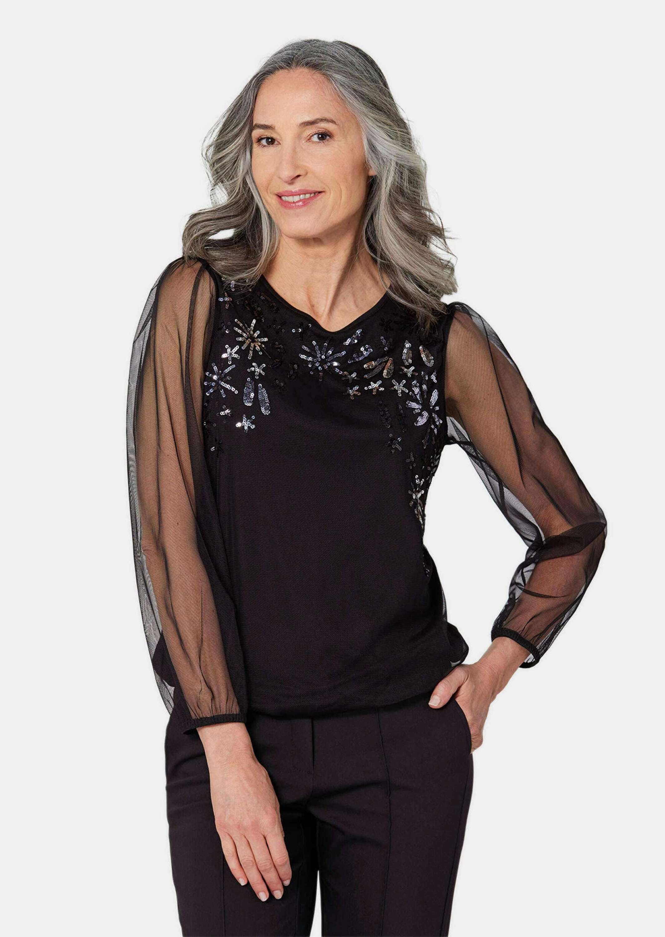 GOLDNER Kurzarmshirt »Langarmshirt Langarmshirt mit transparenten Ärmeln«