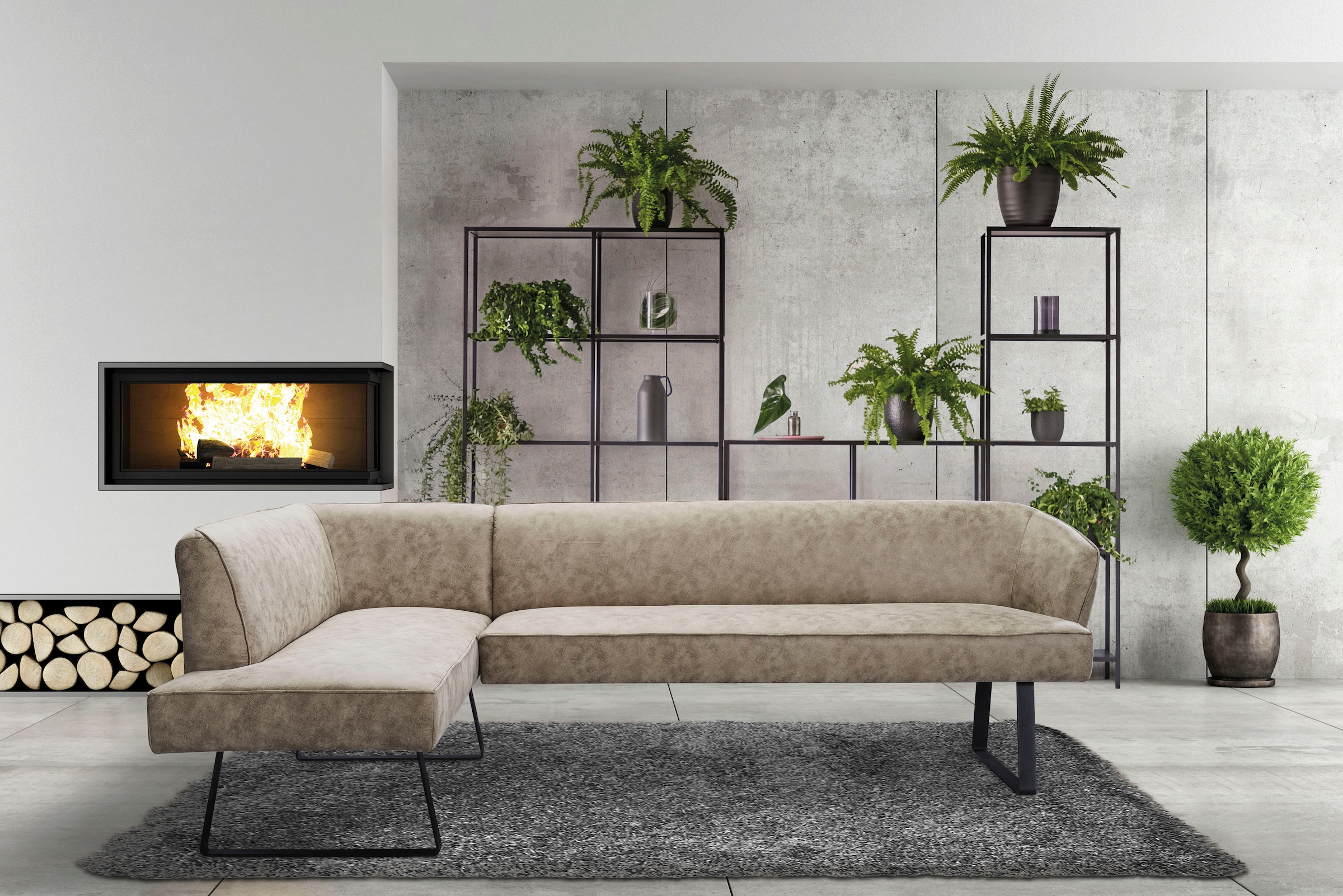 exxpo - sofa fashion Eckbank "Americano", mit Keder und Metallfüßen, Bezug in verschiedenen Qualitäten