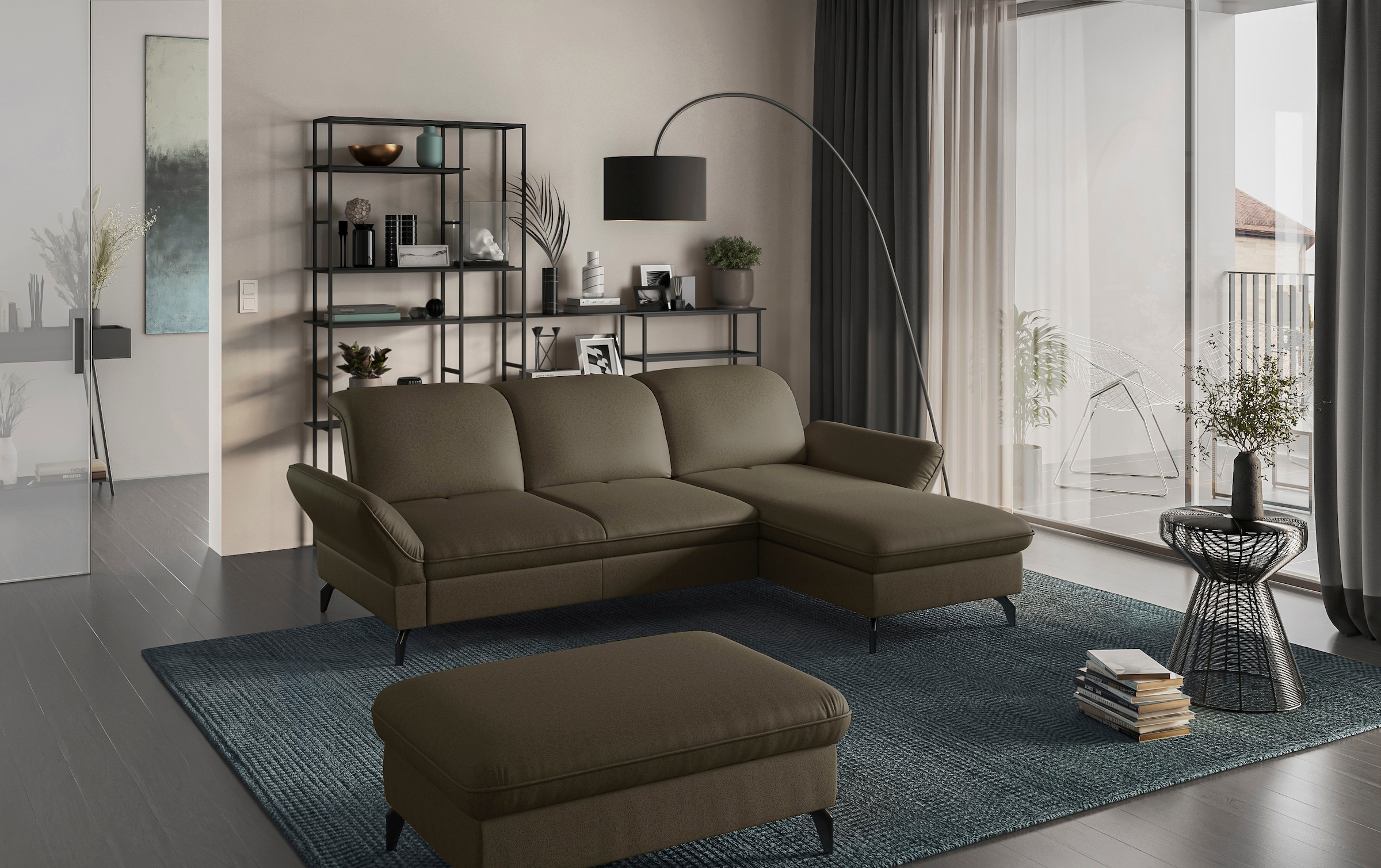 sit&more Polsterhocker »Leandro«, mit schwarzen Metallfüßen