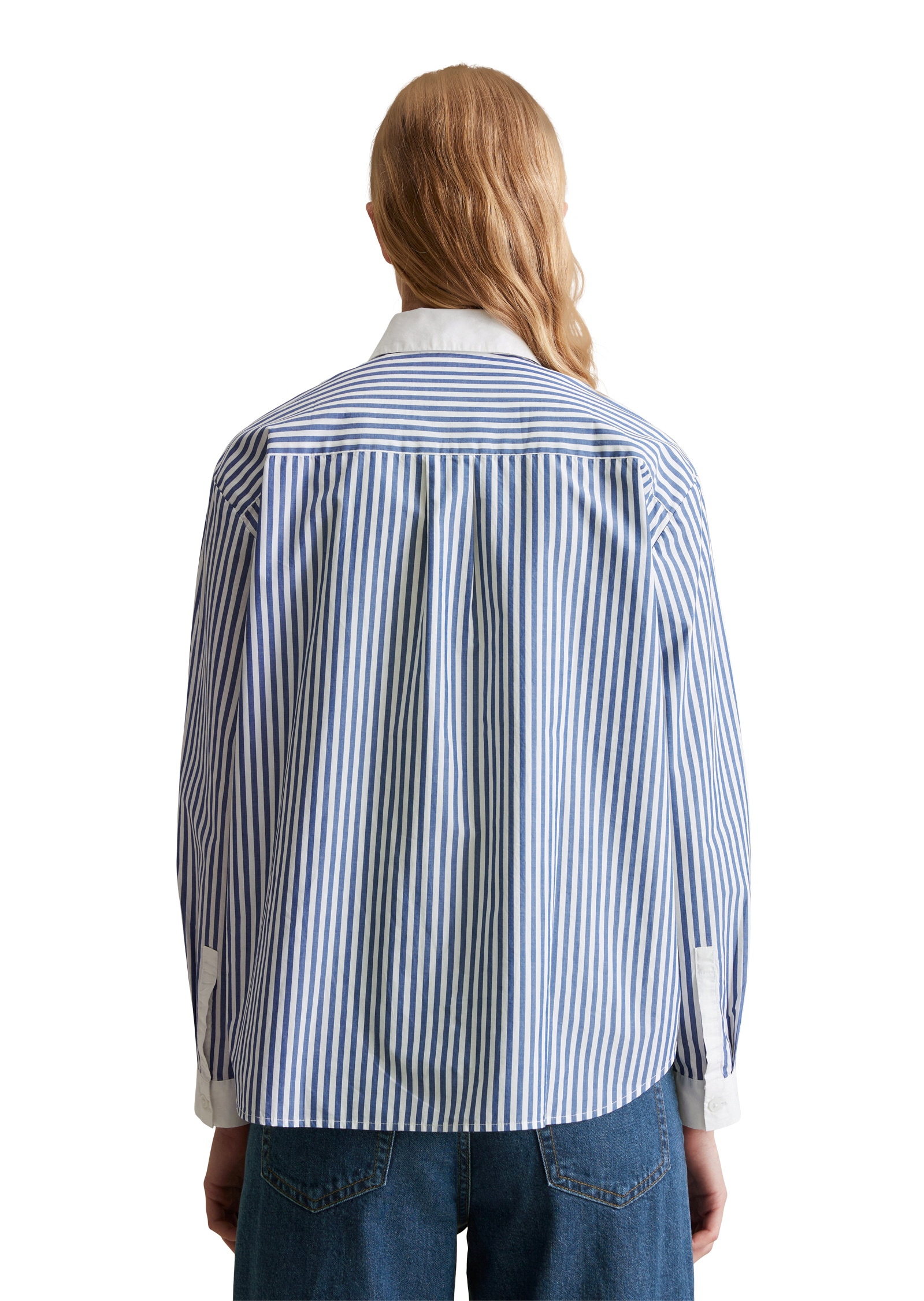 Marc O'Polo DENIM Langarmbluse, gestreift, weißer Kragen und Manschette