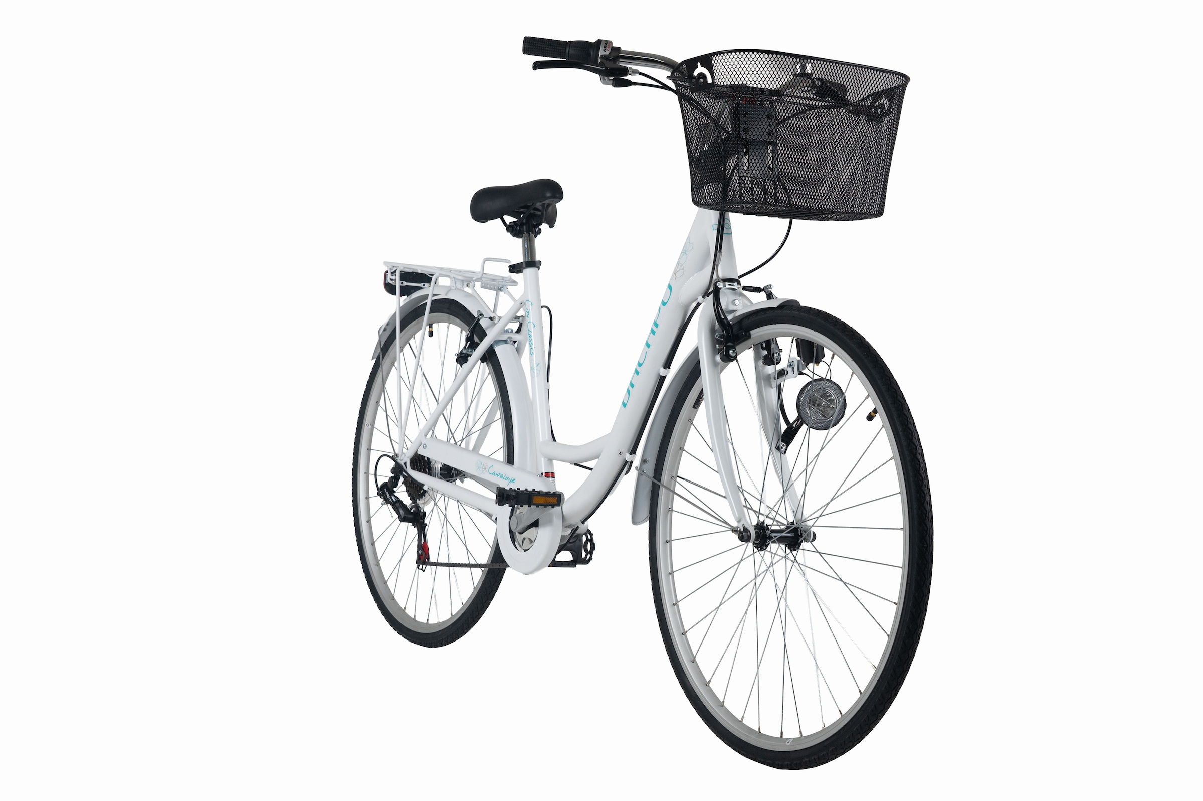 Dacapo Cityrad »DaCapo Citybike 28'' Cantaloupe weiß mit Korb RH 48 cm« 6 Gang Shimano Tourney Schaltwerk Kettenschaltung