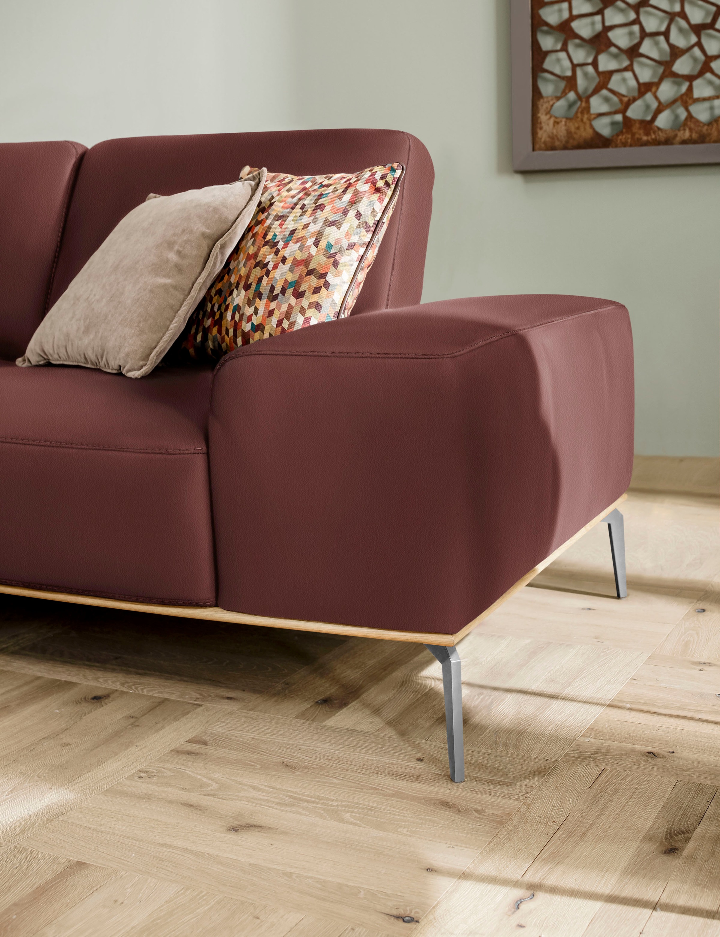W.SCHILLIG Ecksofa »run, Designsofa mit tollem Sitzkomfort, L-Form«, mit elegantem Holzsockel, Füße in Chrom glänzend, Breite 279 cm