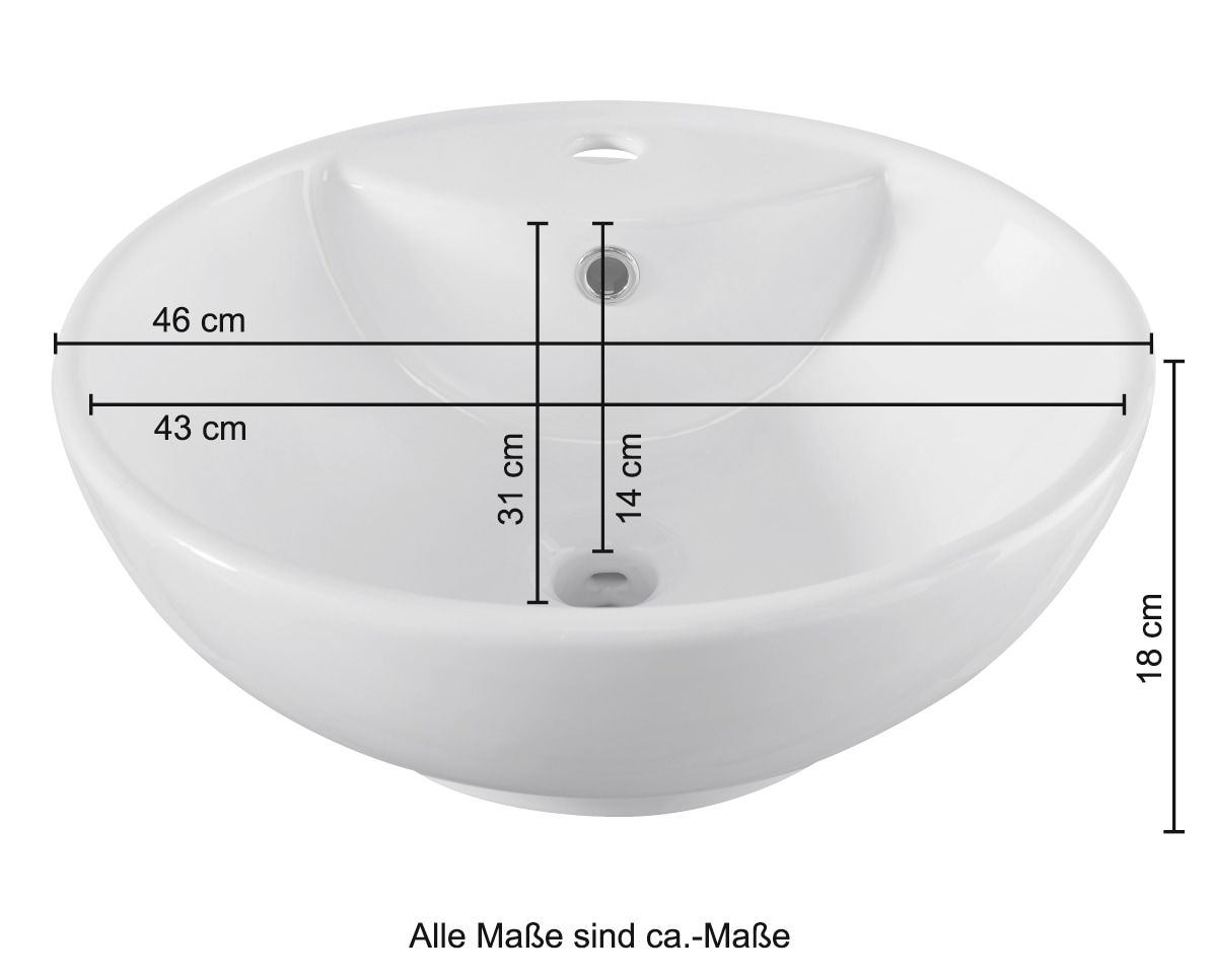 welltime Aufsatzwaschbecken »Milano«, mit Überlauf, rund, Breite 46 cm