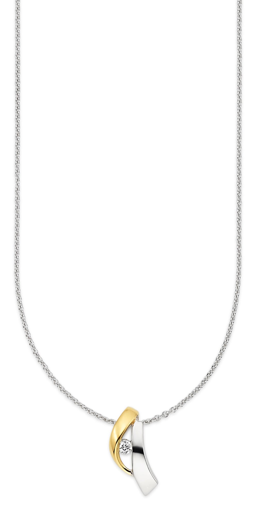 Kette mit Anhänger BRUNO BANANI "Schmuck Geschenk", silberfarben, gelbgoldfarben, kristallweiß, Halsketten, Damen, Silber 925 (Sterlingsilber), L: 45 B: 1mm, mit Zirkonia (synth.), B:1mm