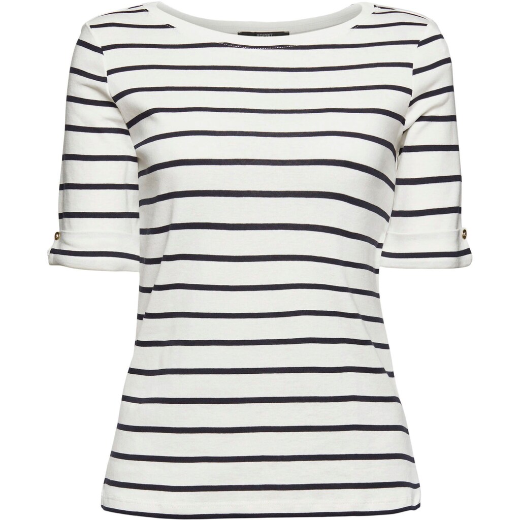 Damenmode Shirts & Sweatshirts Esprit Collection 3/4-Arm-Shirt, mit fixiertem Umschlagsaum und Knopfdetail weiß-geringelt-marine