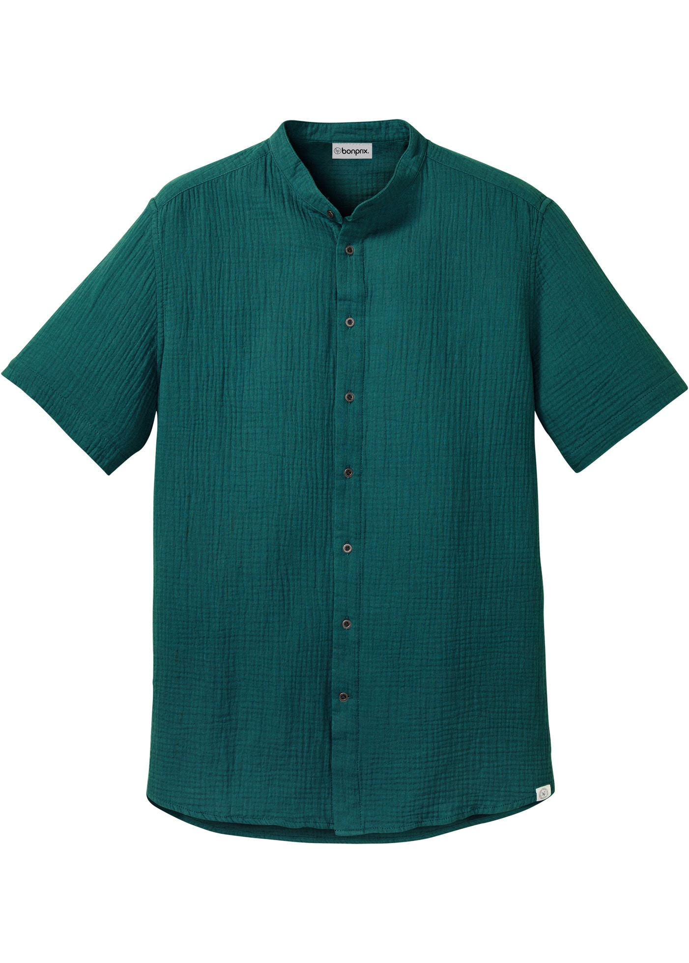 bonprix Kurzarmhemd Regular Fit, aus reiner Baumwolle, mit Stehkragen, mit kurzem Arm