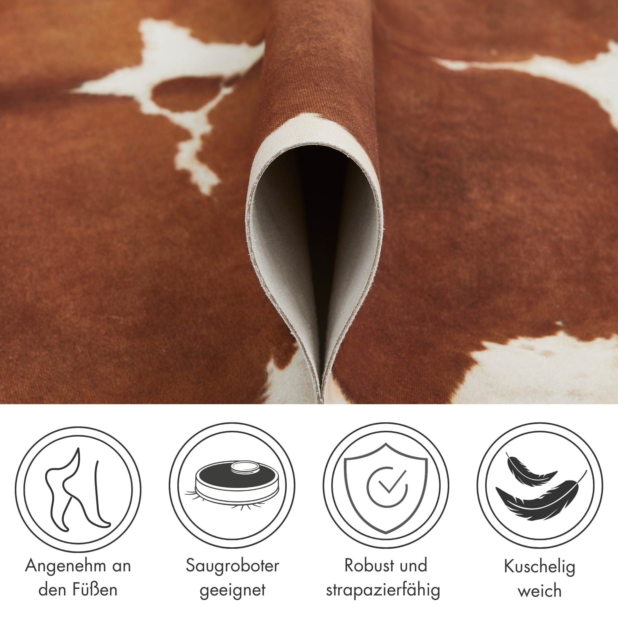 Thumbnail - Andiamo Fellteppich "Amarillo" fellförmig 4 mm Höhe Kunstfell, gedruckte Kuhfell-Optik, Wohnzimmer, Kundenliebling