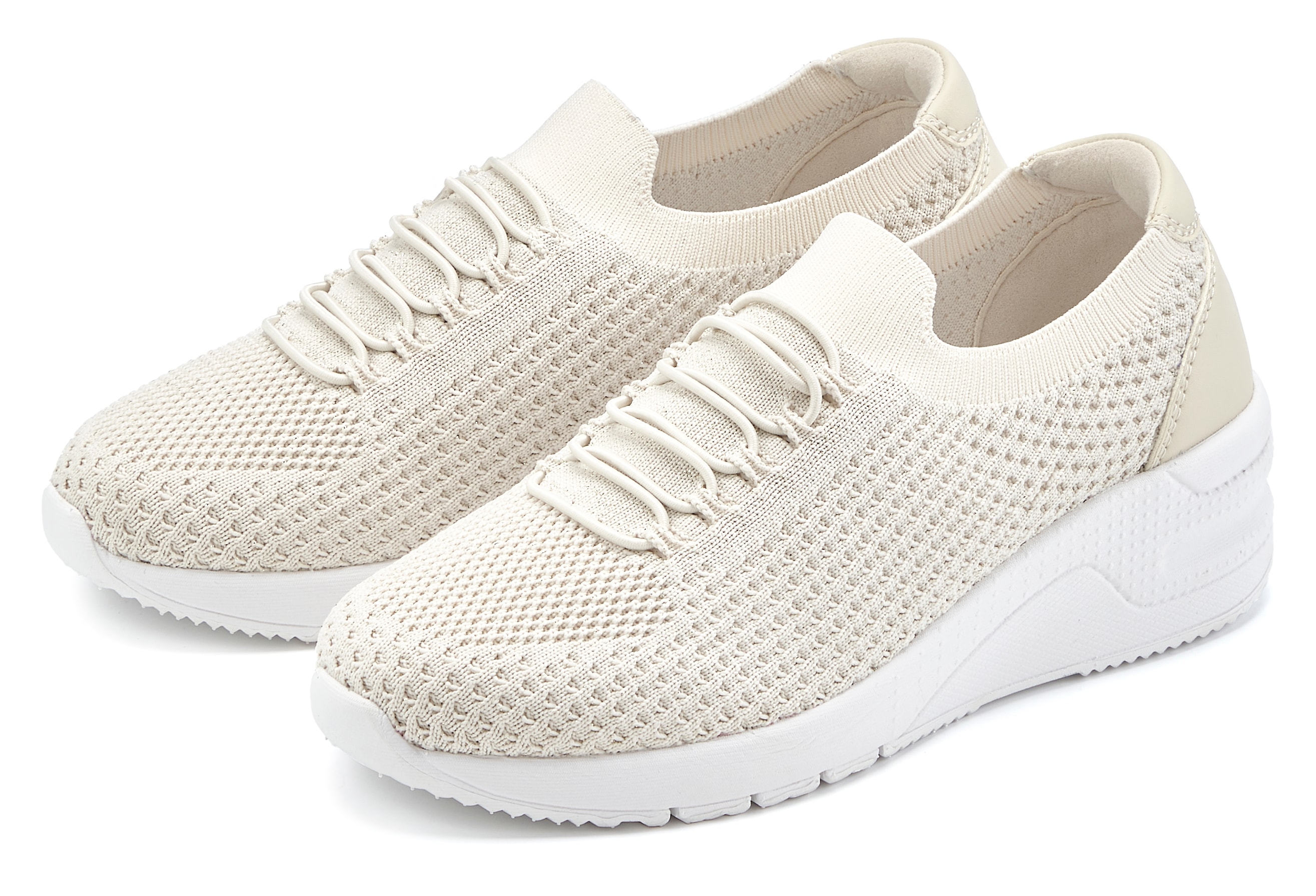 Vivance Keilsneaker "Sneaker, Keilabsatz-Sneaker, Slip-On Freizeitschuhe, Strick-Sneaker" Keilabsatz mit elastischen Schnürsenkeln VEGAN