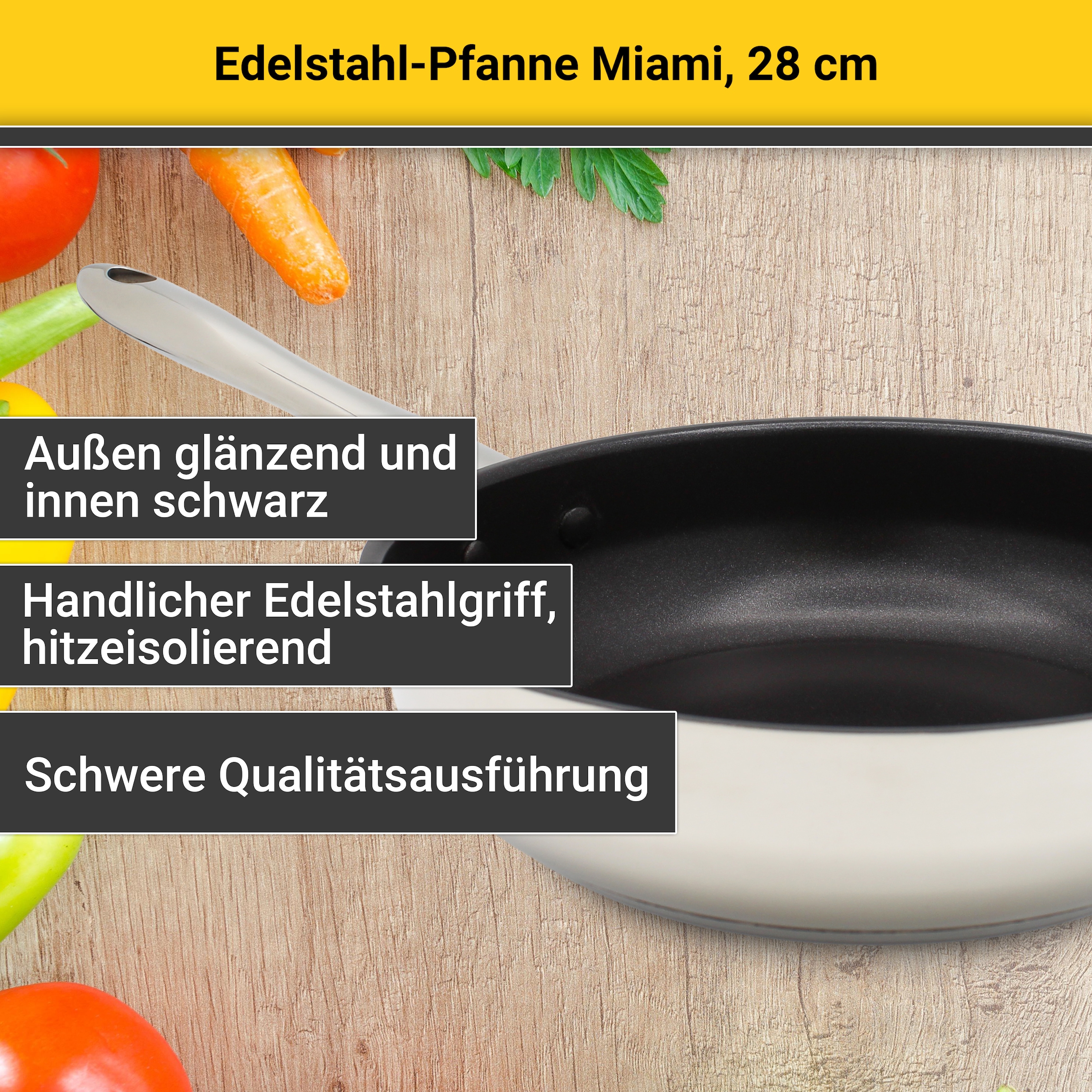 Krüger Bratpfanne »Edelstahl Pfanne Miami, Ø 28 cm« Edelstahl 1 Stk. tlg. mit Antihaft-Versiegelung, backofenfest bis 180°C