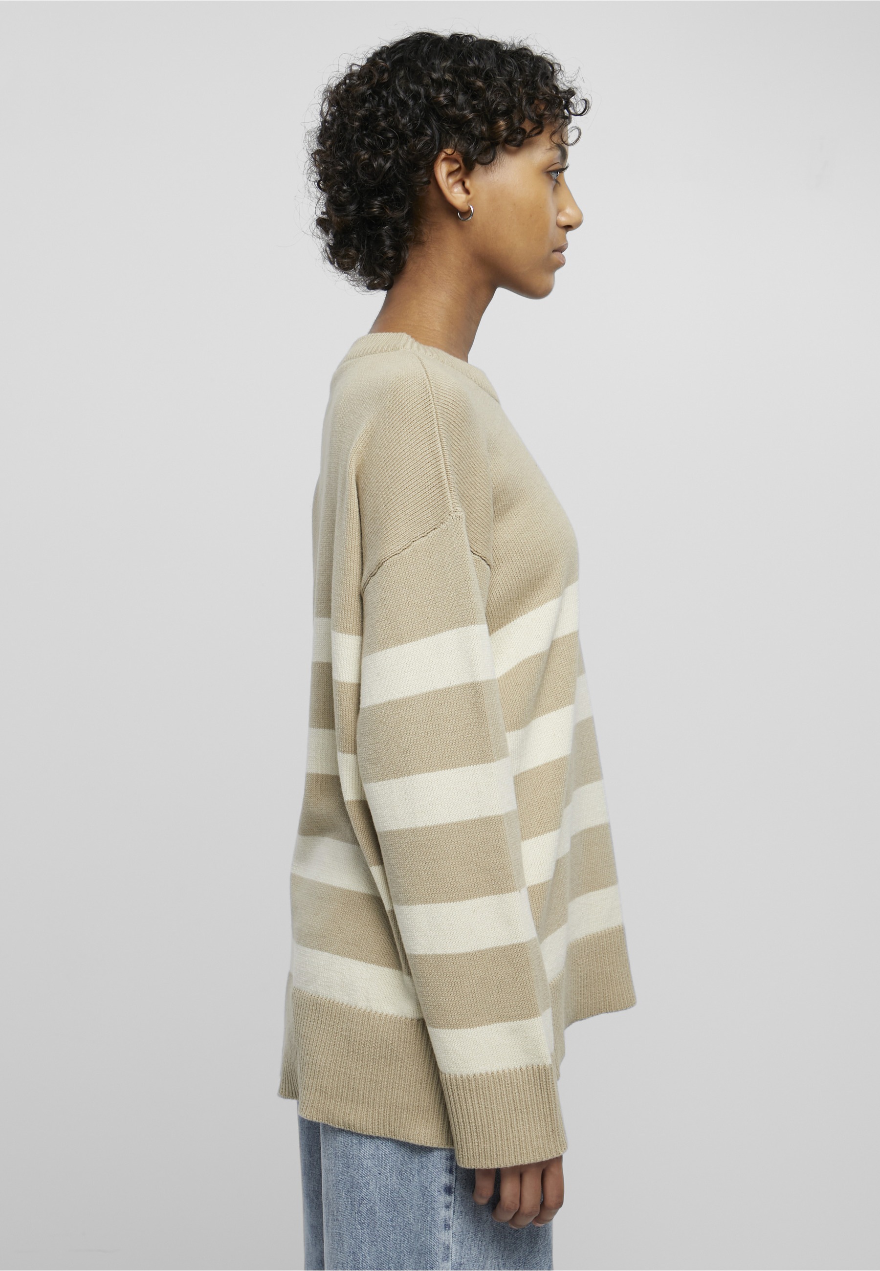 URBAN CLASSICS Fleecepullover »Urban Classics Damen Ladies Striped Knit Crew Sweater«, 1 Stk.
