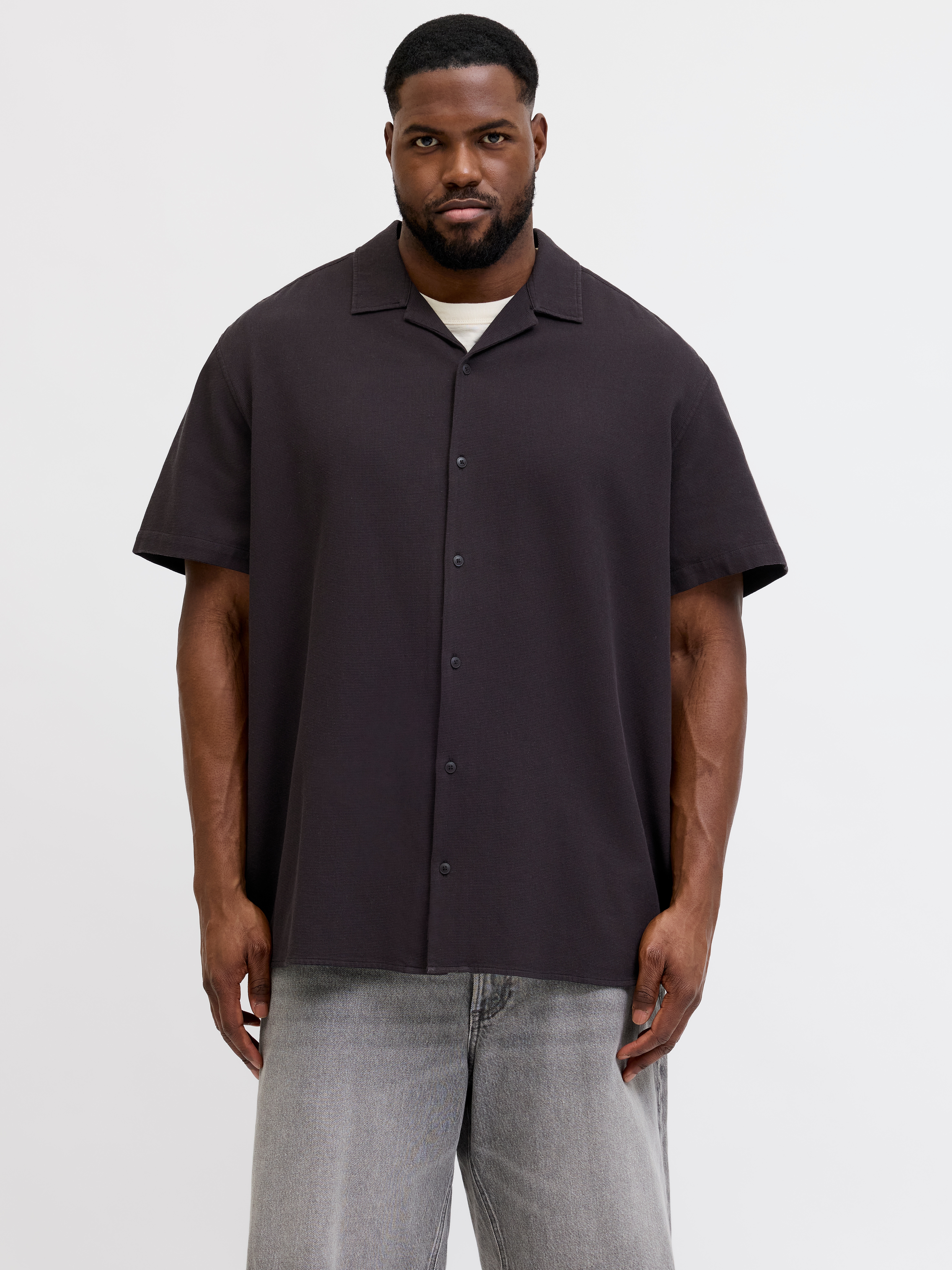 Jack & Jones PlusSize Kurzarmhemd "Jjglobal Waffle Resort Shirt Ss Pls" Mit Knopfleiste