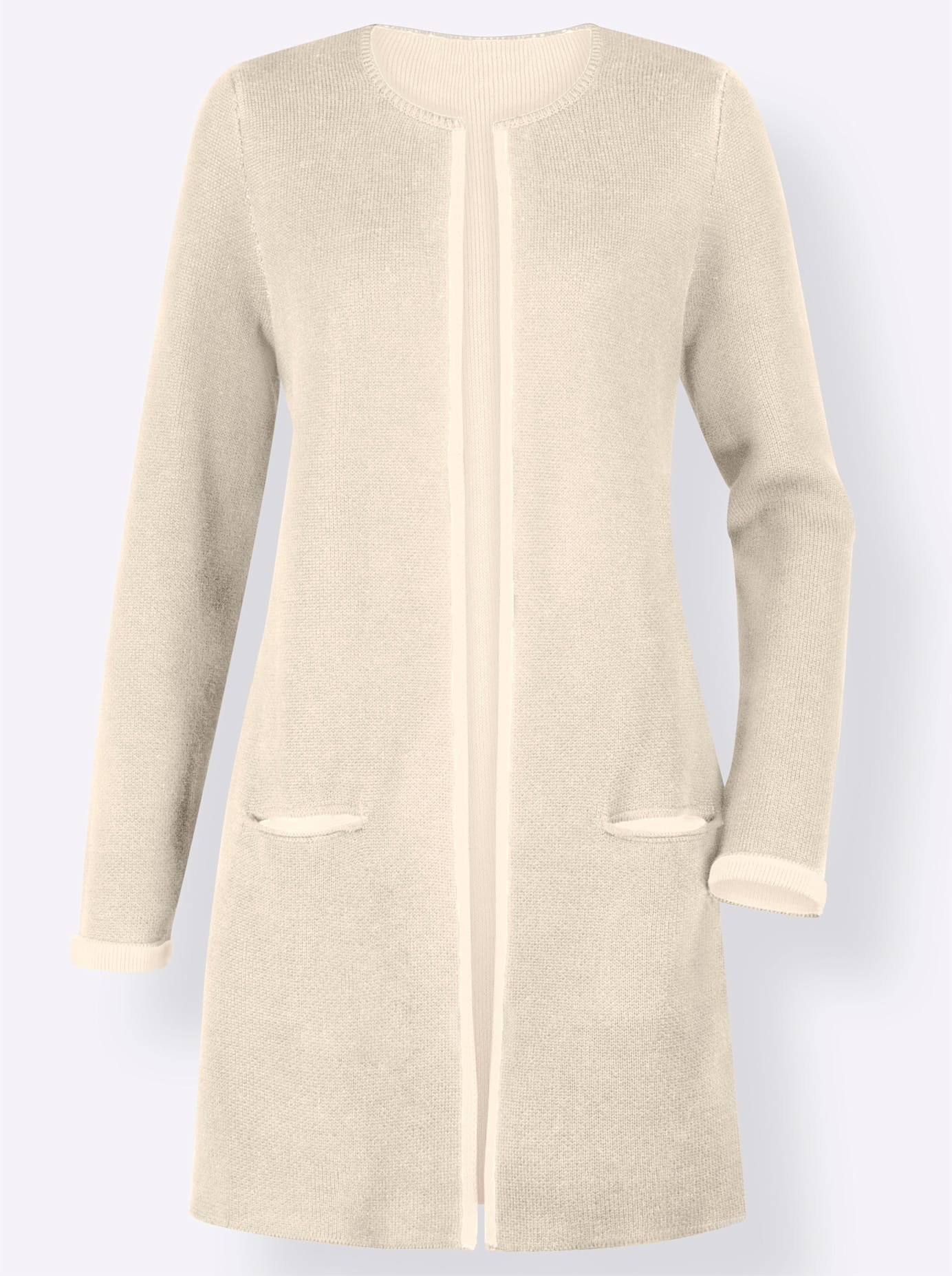 Strickjacke CREATION L, Damen, Gr. 46, beige (beige, ecru), 47% Baumwolle, 47% Polyacryl, 6% Polyamid, unifarben, figurumspielend, Strickjacken Strickjacke 3