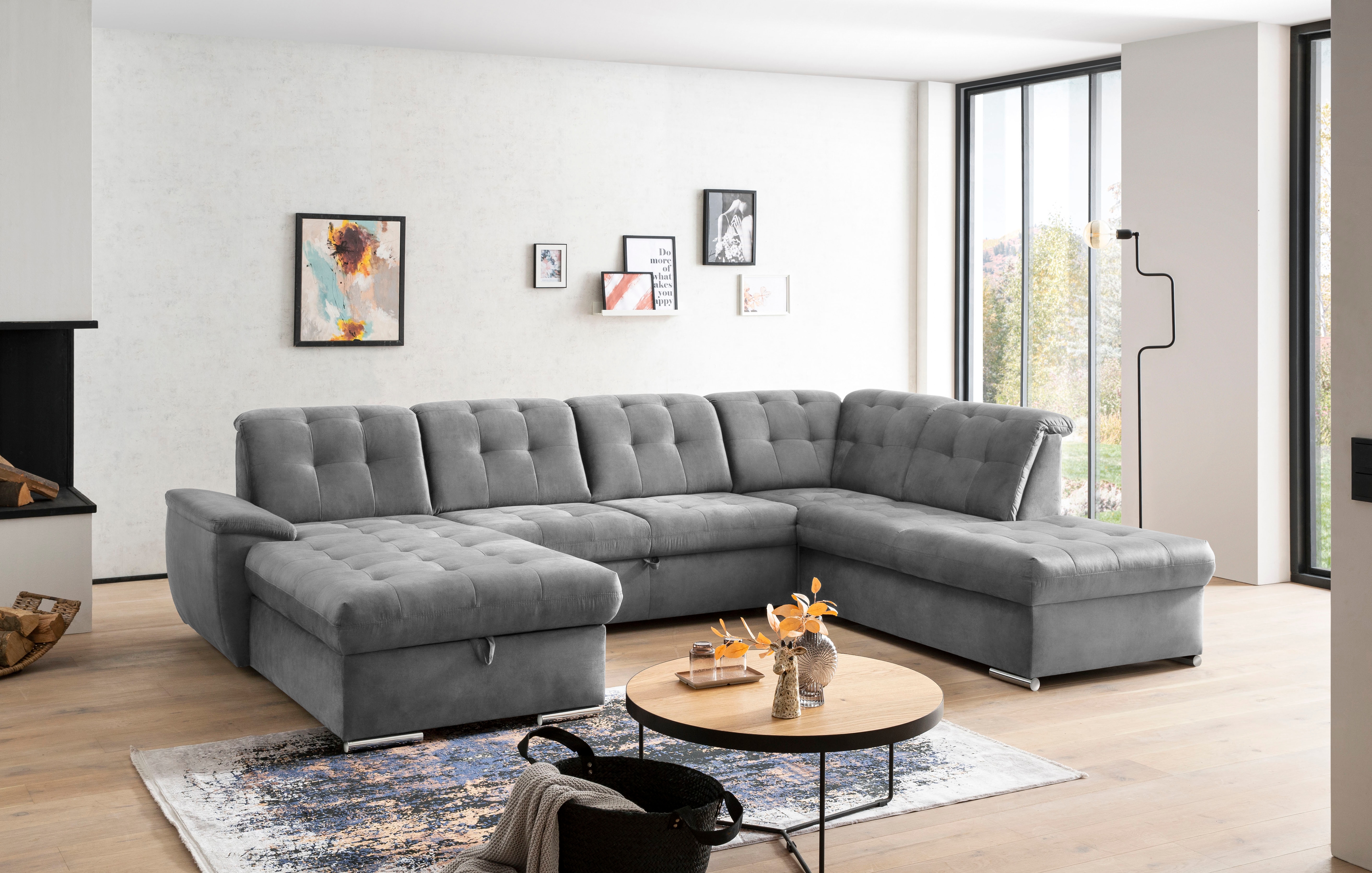 exxpo - sofa fashion Wohnlandschaft "Durango, aufwendige Sitz- und Rückenverarbeitung, bequem, U-Form" inkl. Kopfteilverstellung, wahlweise mit Bettfunktion und Bettkasten