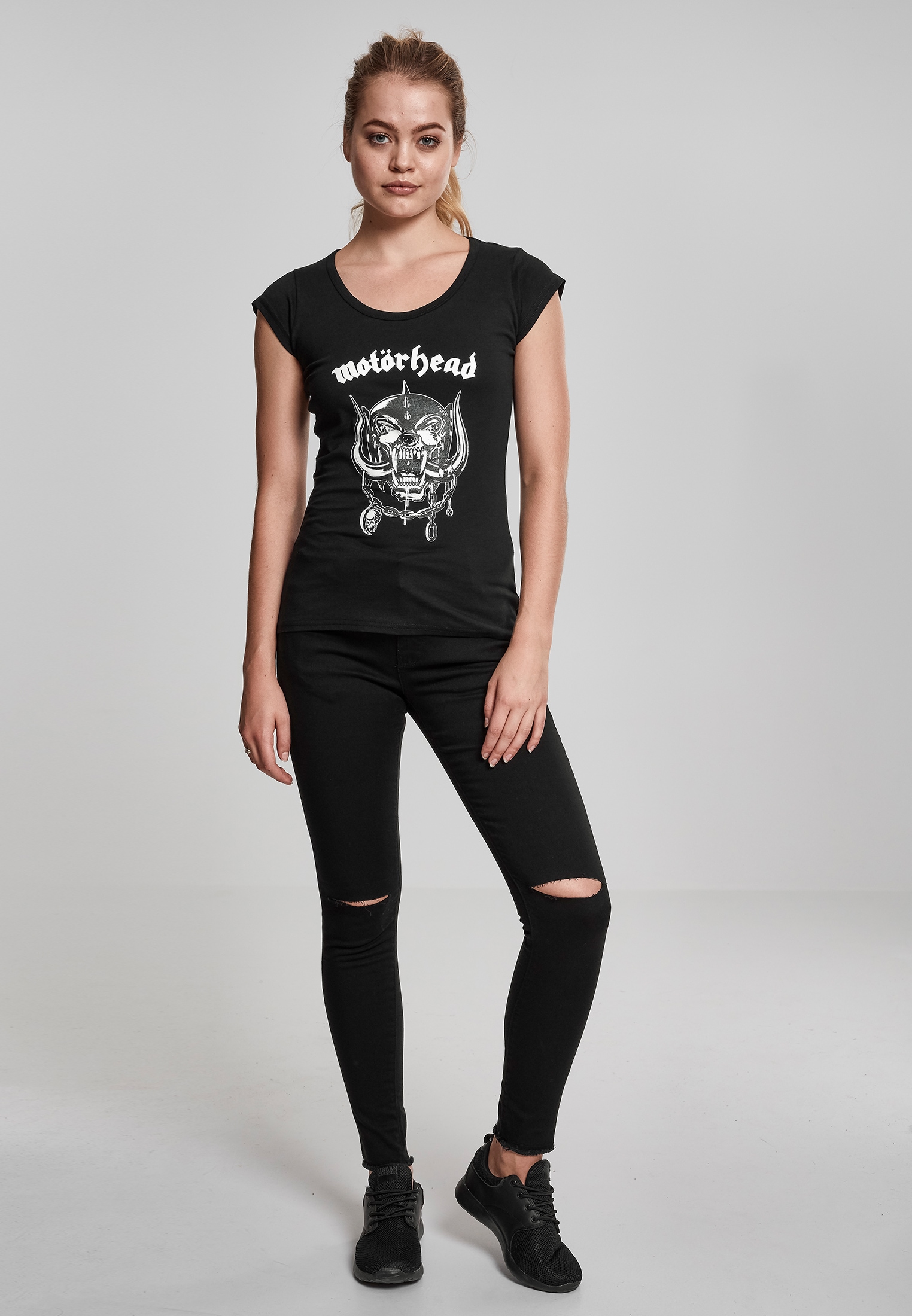 Merchcode T-Shirt »Merchcode Damen Ladies Motörhead Logo Cutted Back Tee«, (1 tlg.)