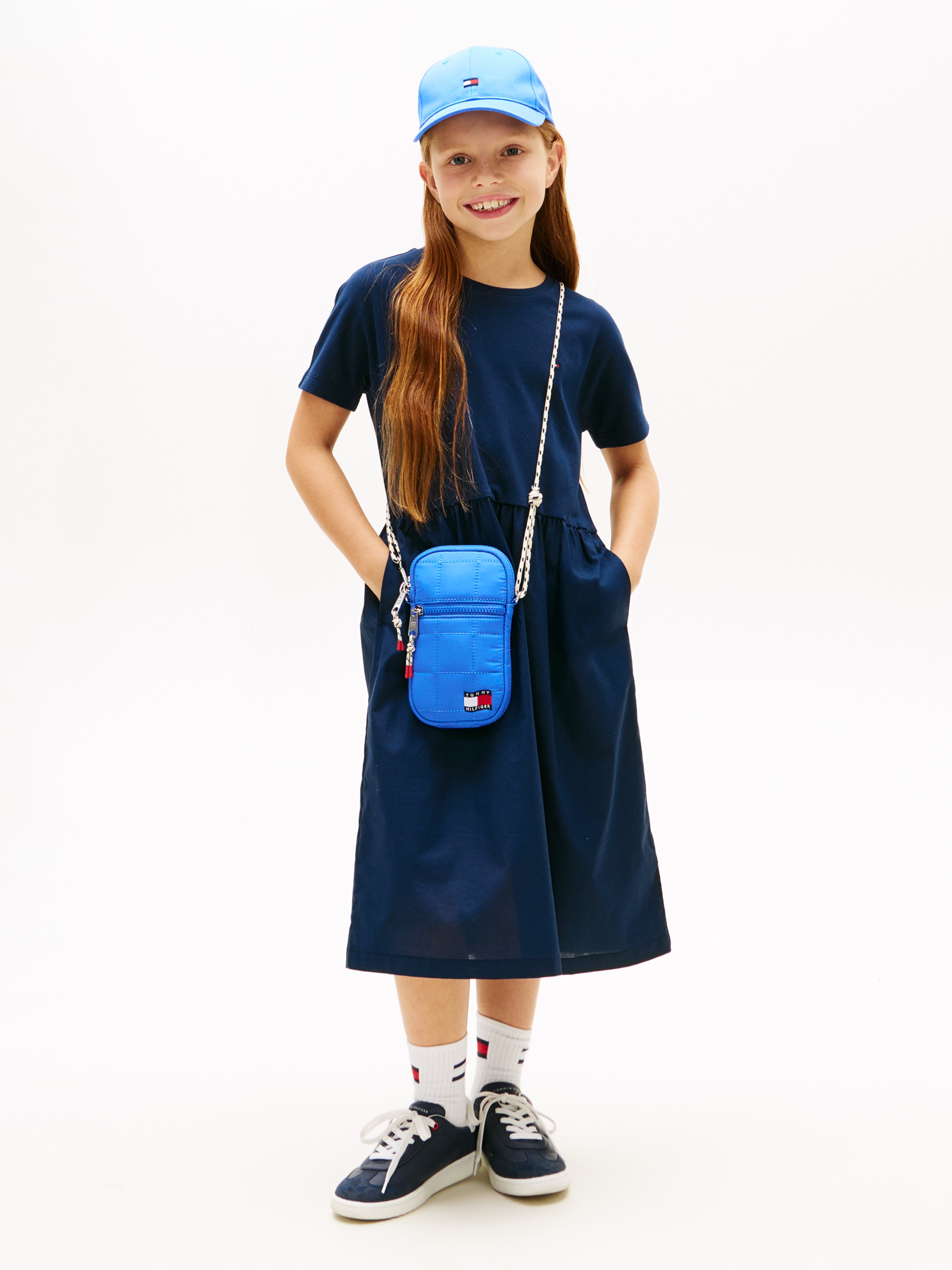 Tommy Hilfiger Jerseykleid »MIX MEDIA DRESS SHORT SLEEVE« Eingrifftaschen Kinder bis 16 Jahre, geraffte Taille, Relaxed Fit