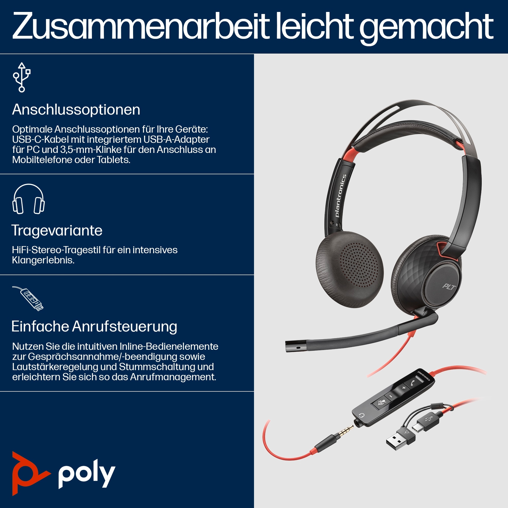 On-Ear-Kopfhörer »Blackwire C5220 Stereo USB-C/A«, Noise-Cancelling