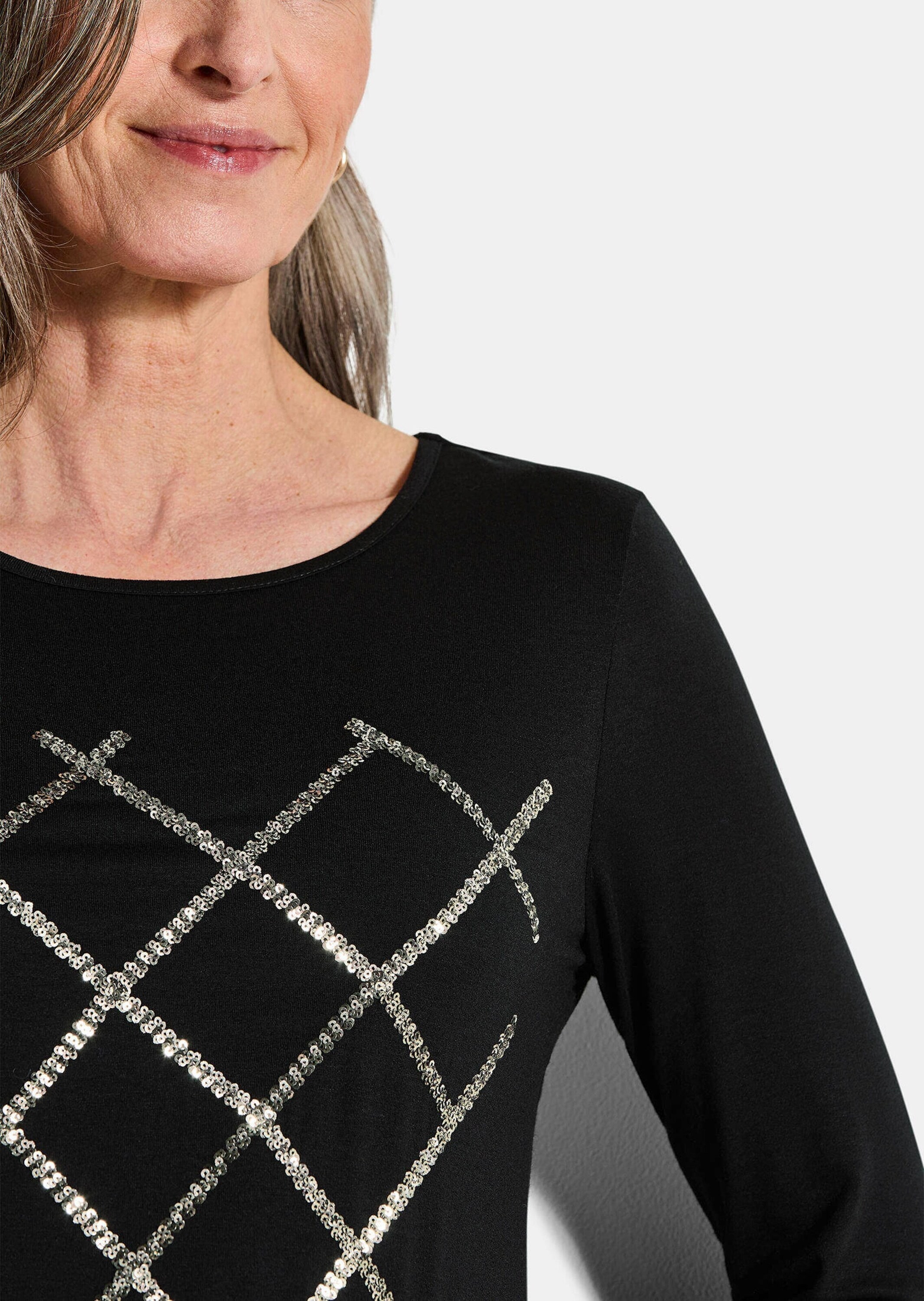 GOLDNER Langarmshirt »Kurzgröße Jersey-Shirt mit Pailletten«