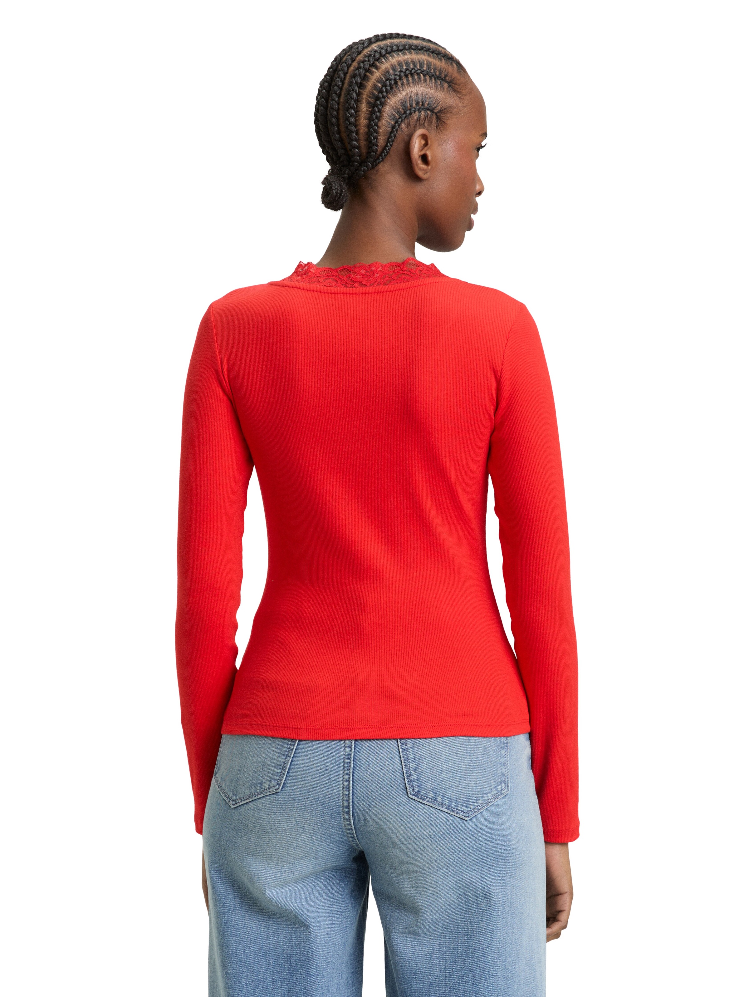 TOM TAILOR Denim Langarmshirt V-Ausschnitt mit Spitze günstig online kaufen