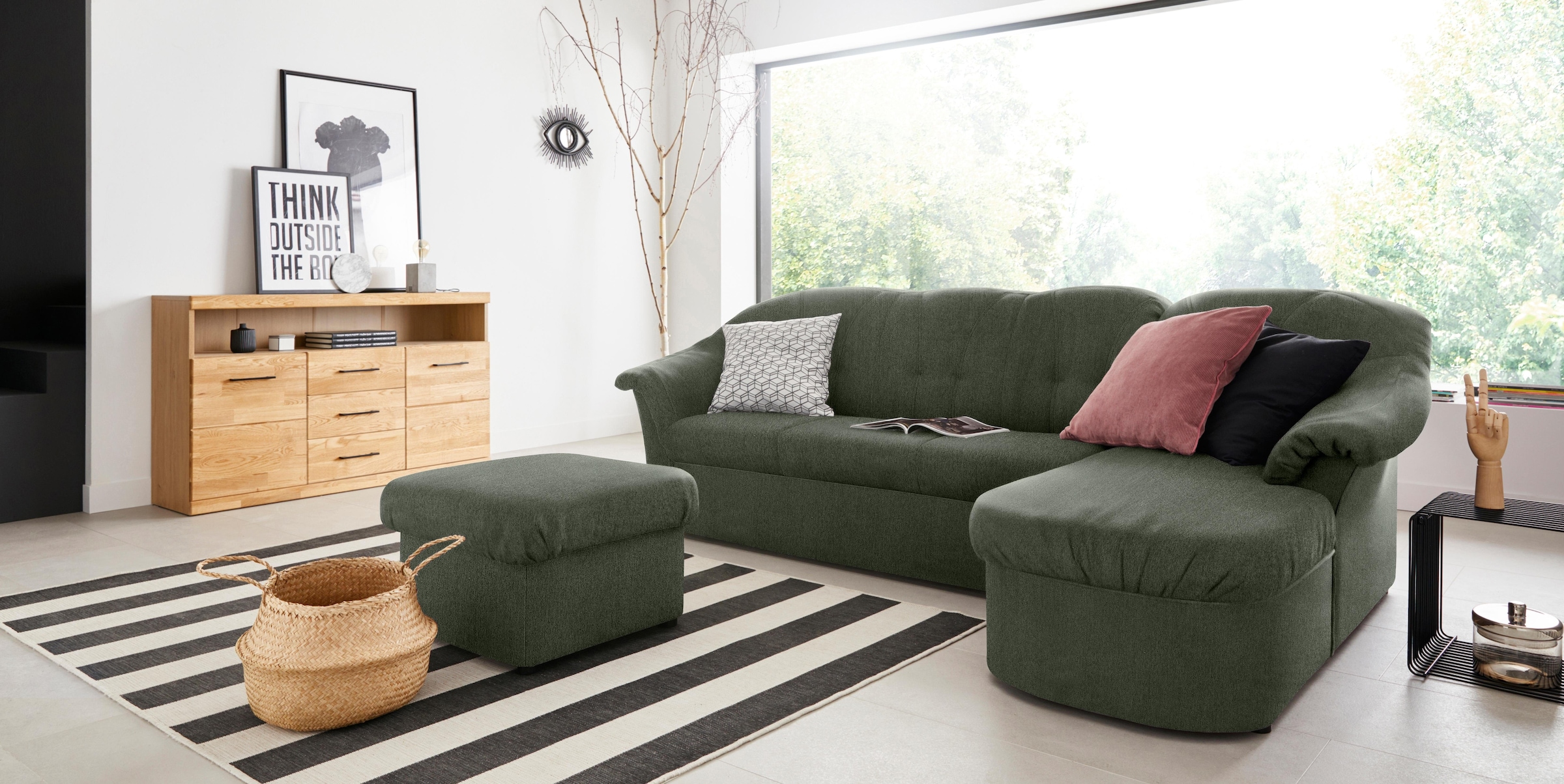 DOMO collection Ecksofa »Pegnitz, elegante Rückensteppung, kompakte Stellmaße 238/141cm, L-Form«, wahlweise mit Bettfunktion