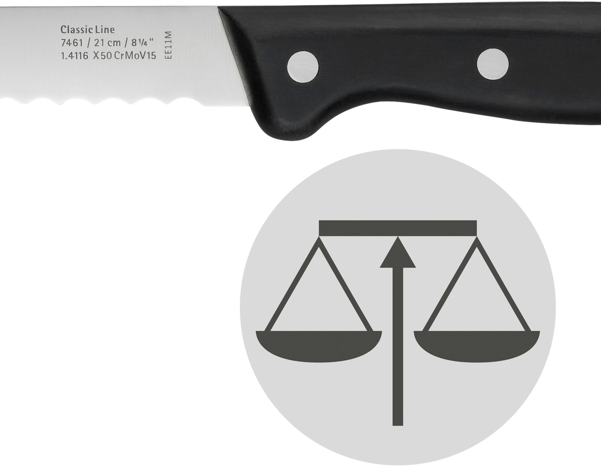 WMF Brotmesser »Classic Line, Wellenschliff«, (1 tlg.), gehärtete Klinge, ergonomischer und genieteter Griff