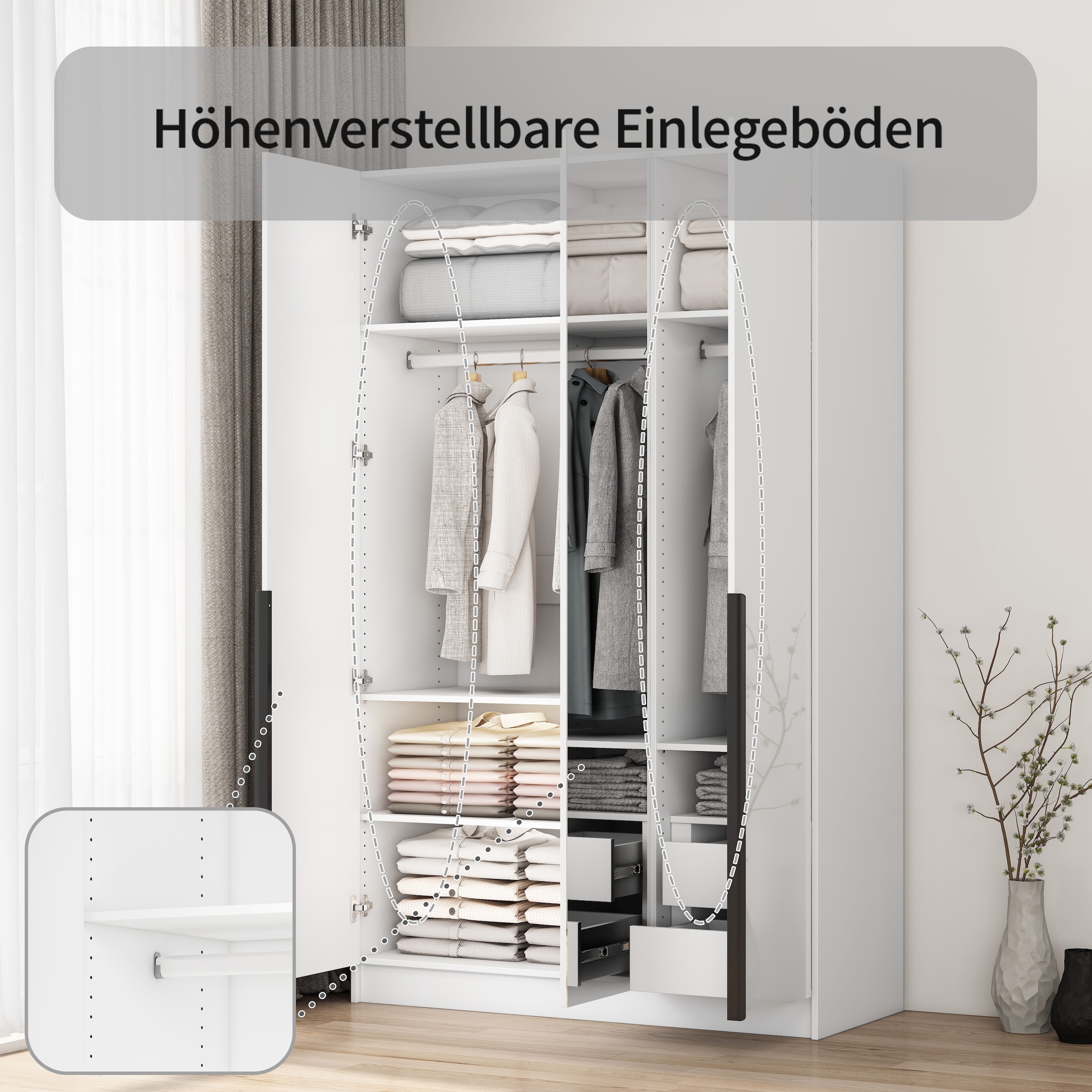 OTTO home Kleiderschrank »Annor Schlafzimmerschrank Breite 122cm hochglanz Schrank Garderobe« Drehtürenschrank mit perfekter Innenausstattung - elegante Türgriffe
