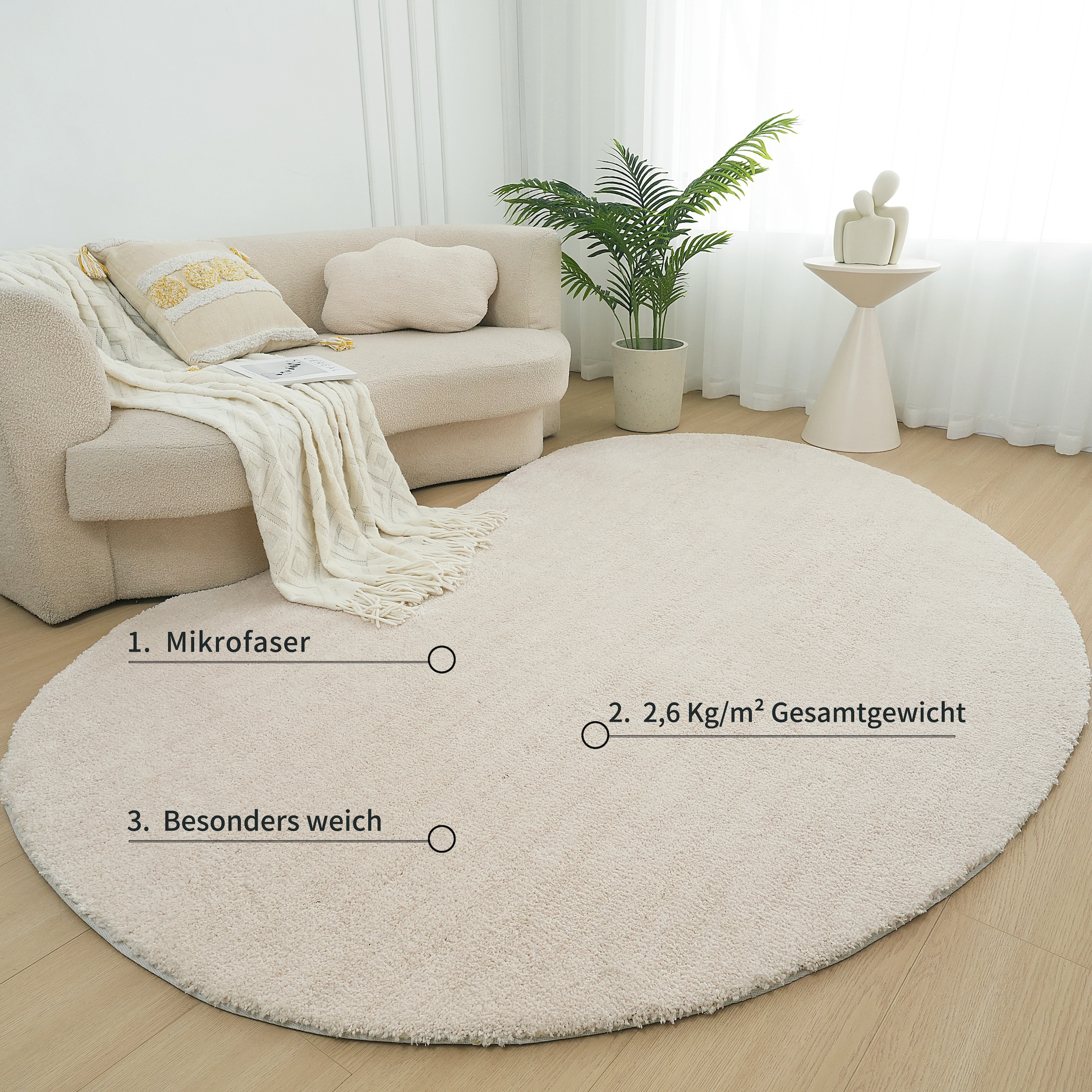 LeGer Home by Lena Gercke Hochflor-Teppich »Halrum, einfarbig,«, organische Form