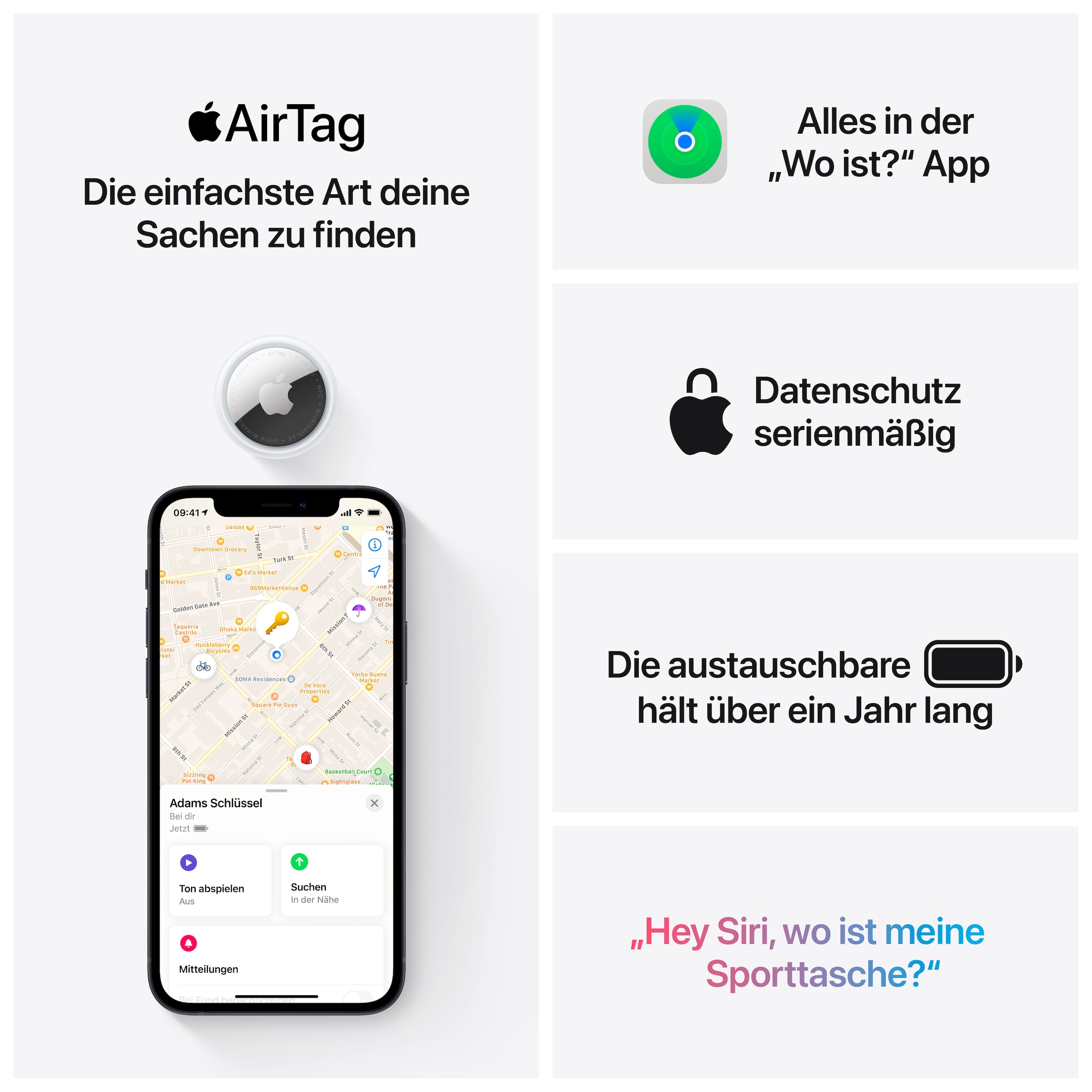 Apple Bluetooth-Tracker »AirTag 1 Pack«, (1 St.), Bluetooth-Tracker