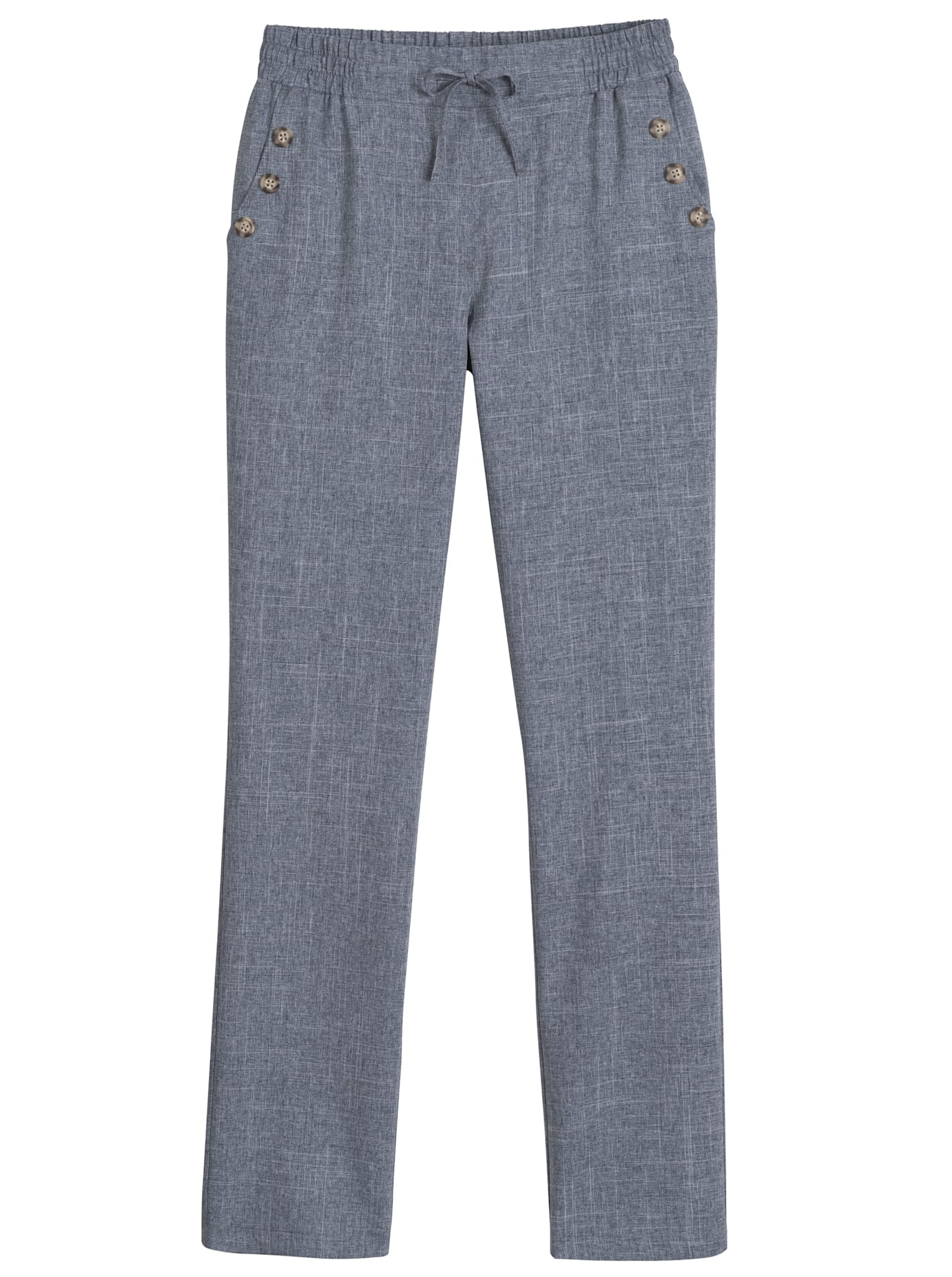 Leinenhose CLASSIC BASICS, Damen, Gr. 24, Kurzgrößen, blau (jeansblau), 100% Polyester, unifarben, lang, Hosen 3