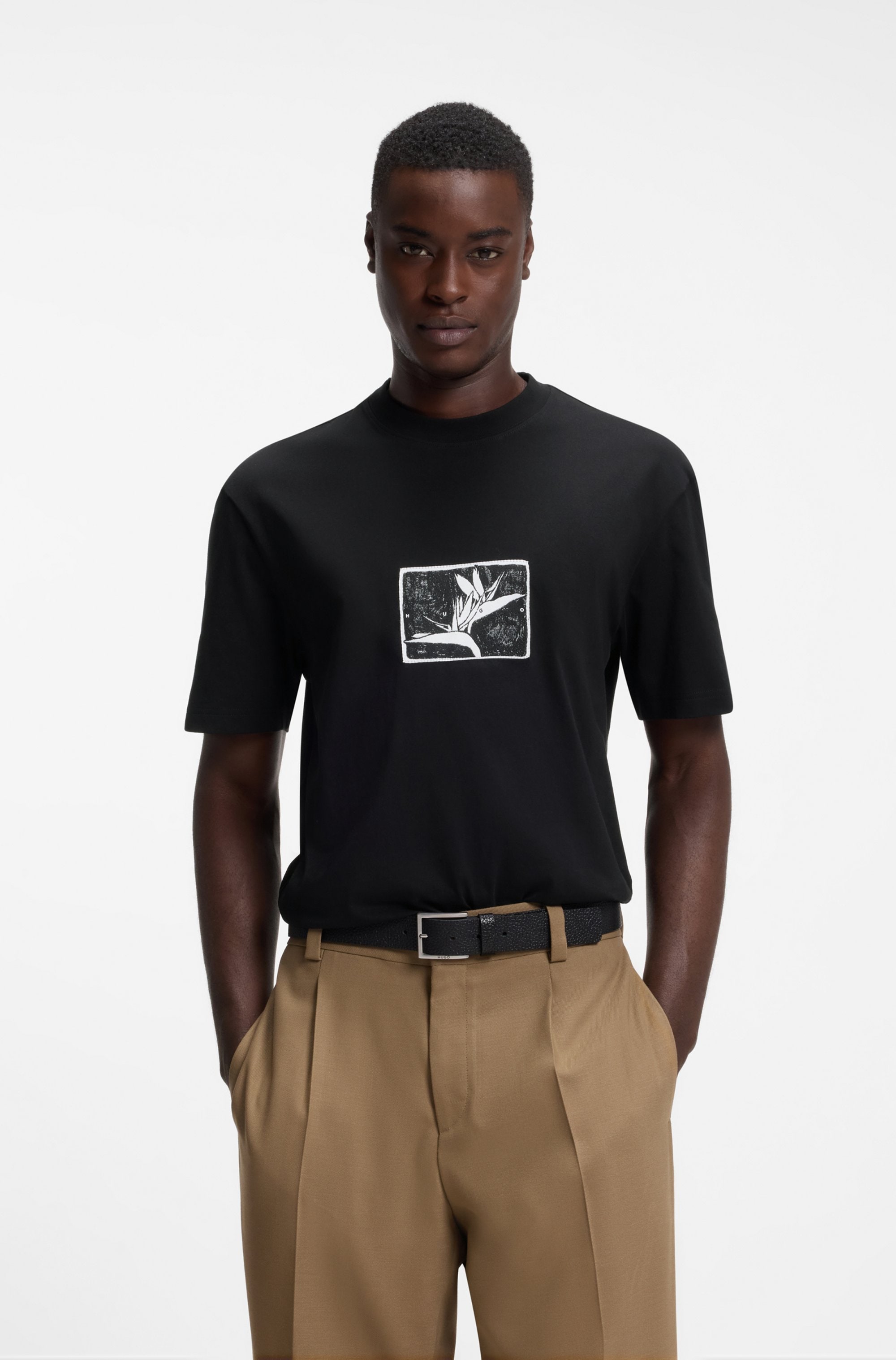 HUGO T-Shirt "Darise" Reine Baumwolle, Relaxed Fit, HUGO-Print