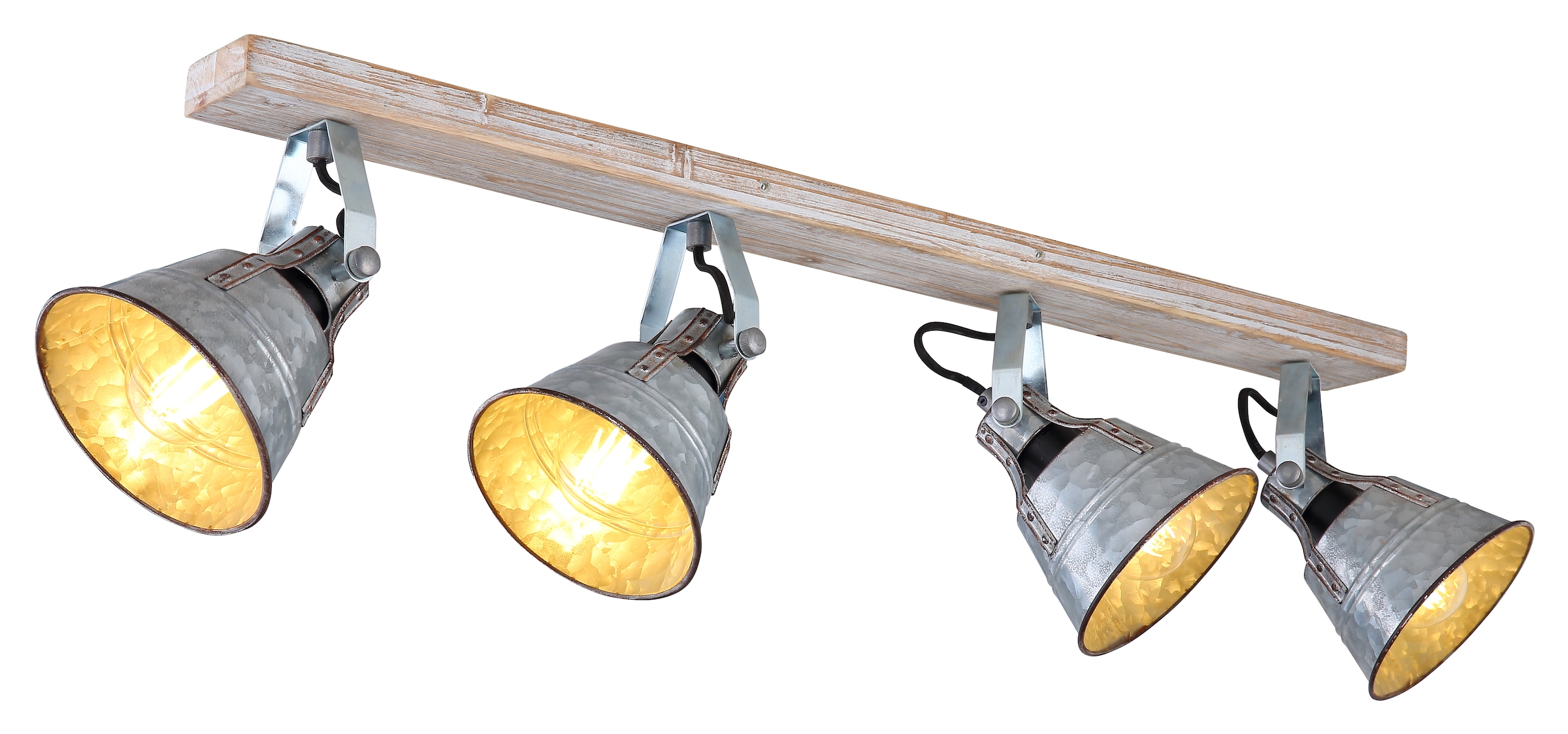 GLOBO LIGHTING Deckenspot »GÜNTHER I« E27 1 Stk. Holz-weiß Strahler mit Metall, zinkfarbener Schirm, E27 4x60W