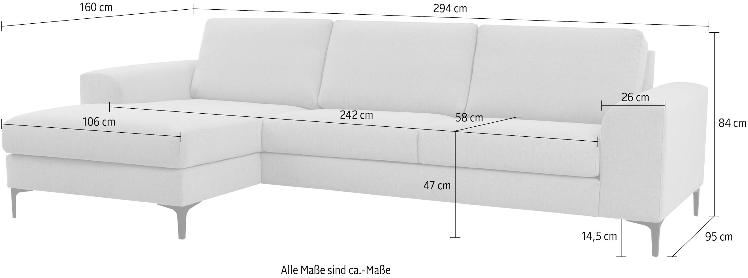 INOSIGN Ecksofa »Henry«, mit Metallbeinen, in modernem Design