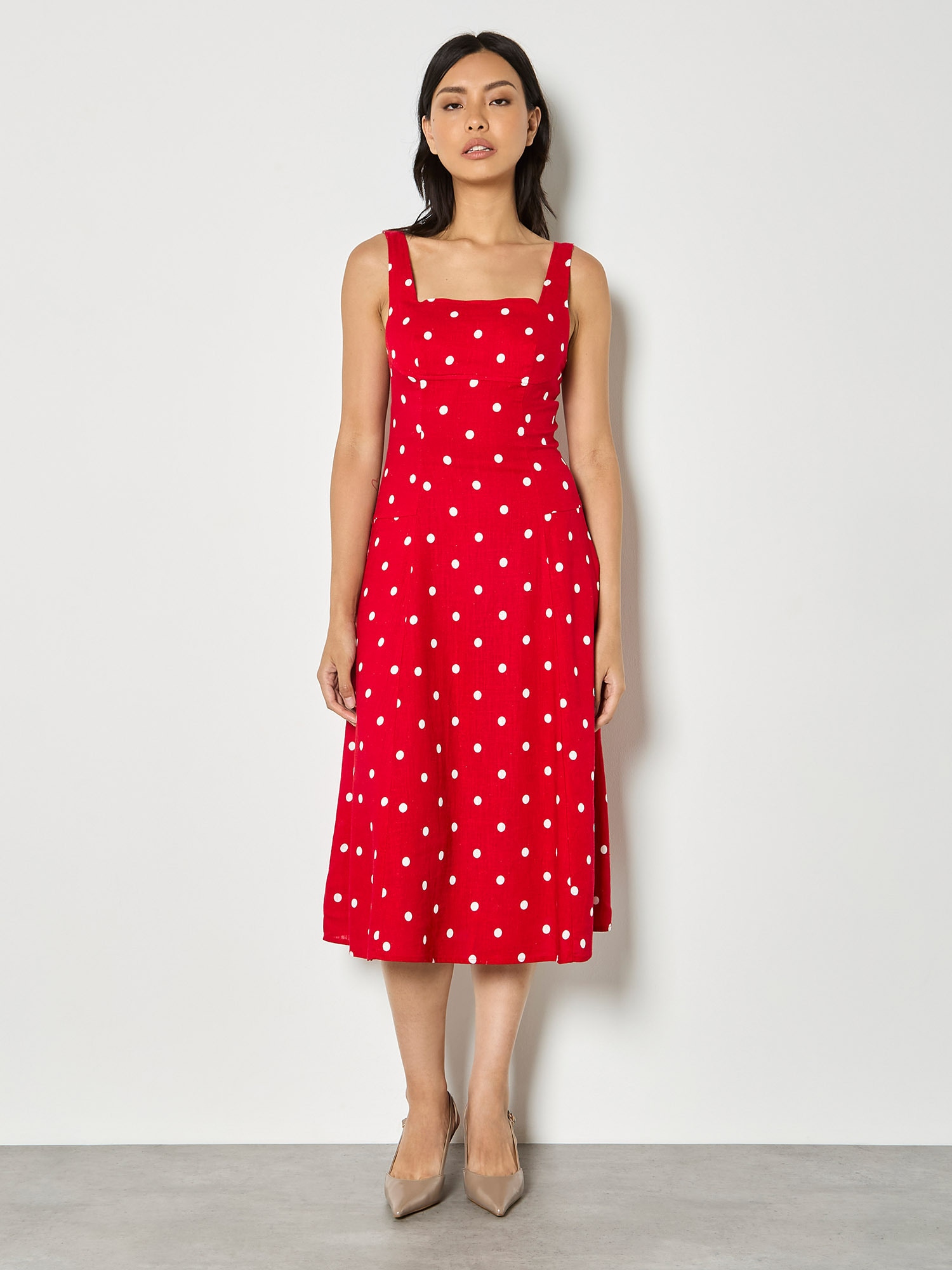 Apricot Midikleid "Midi-Kleid" mit Polka-Dot-Muster