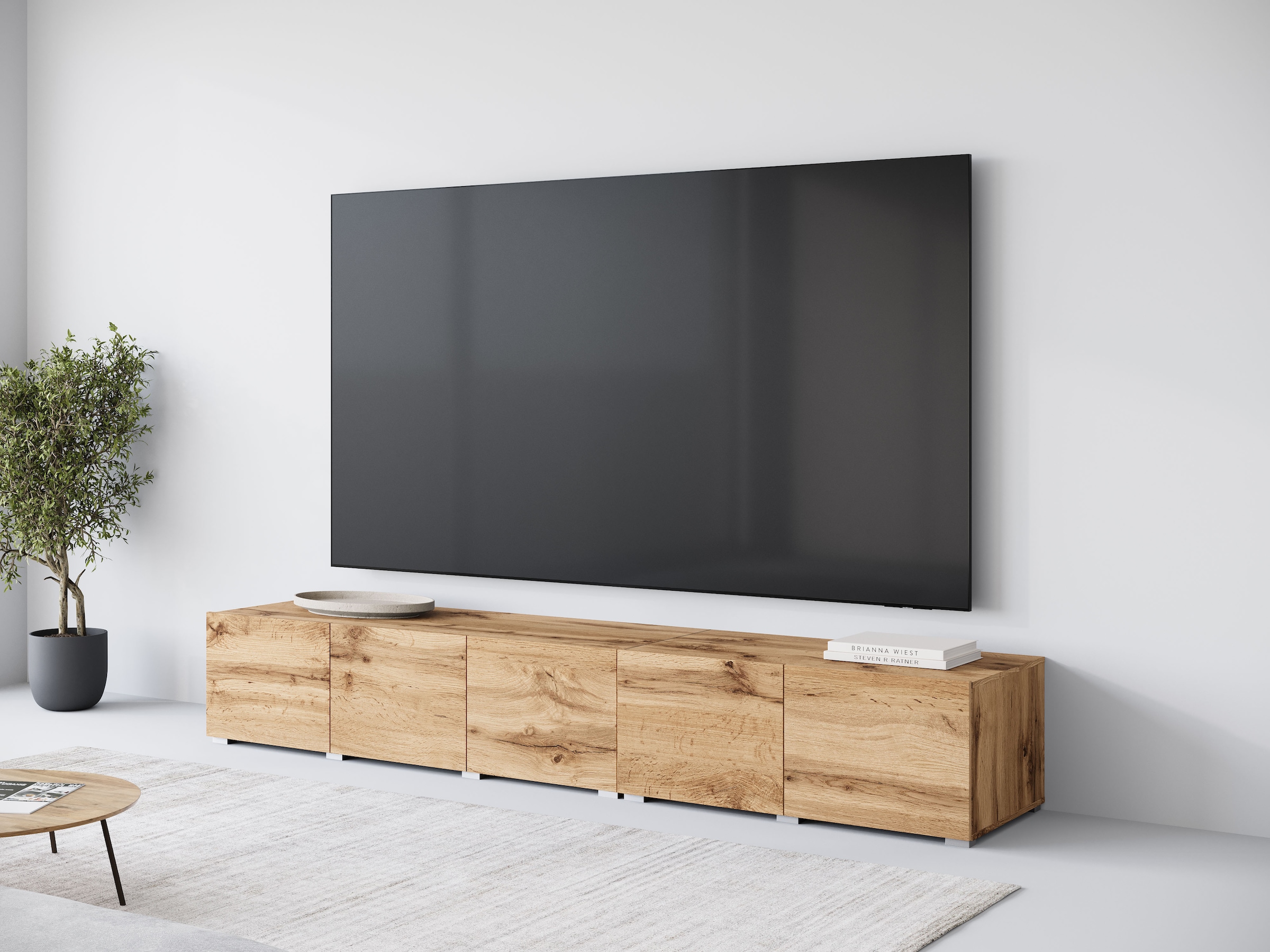 OTTO home Lowboard "Denver 250 cm für bis zu 98-Zoll TVs - Weltmeisterschaft im XXL Format" Wahlweise mit oder ohne offenes Fach in der Mitte