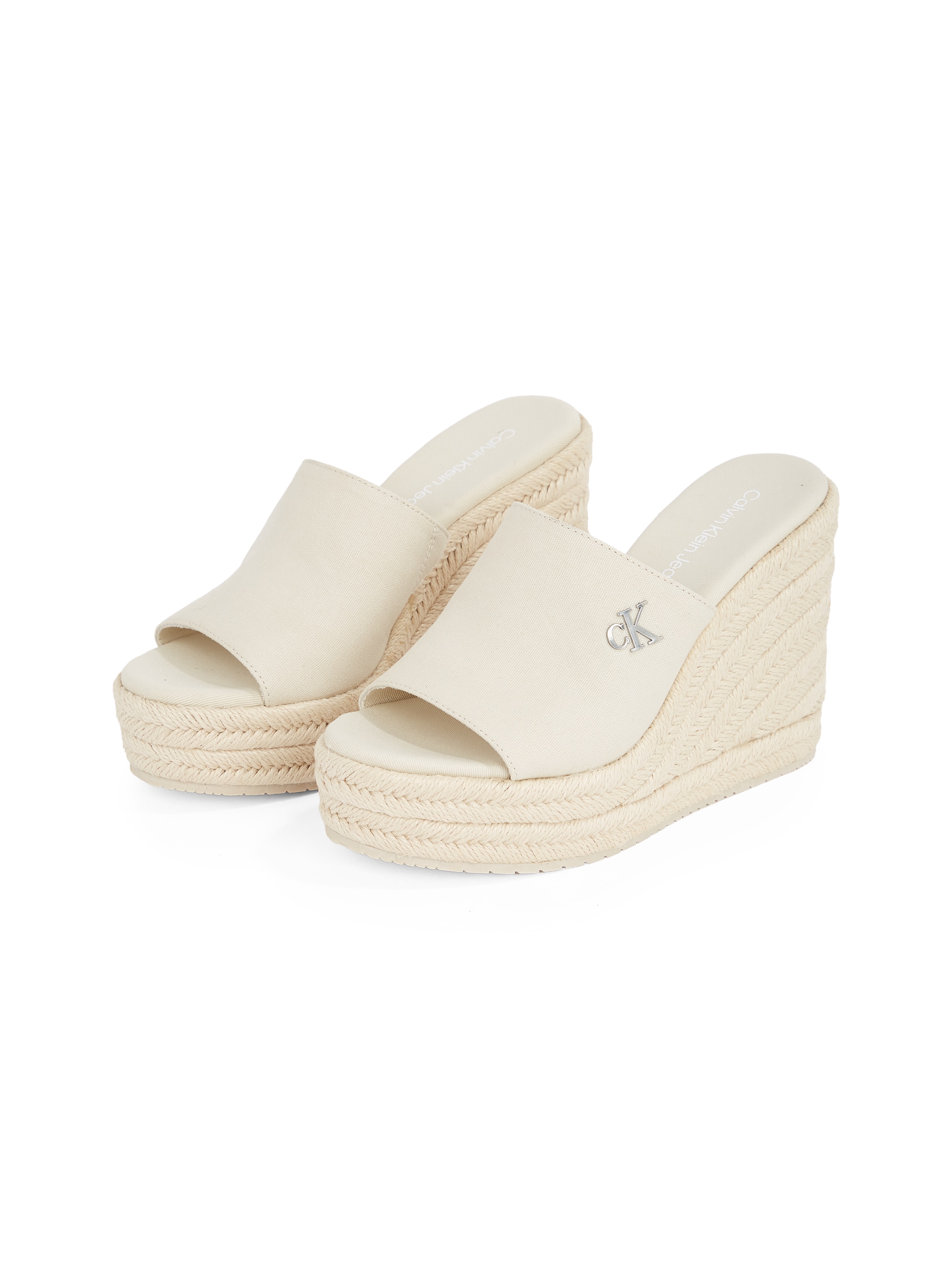 Calvin Klein Jeans Keilpantolette »WEDGE ROPE SLIDE MG«, Sommerschuh, Plateausohle, Urlaubsschuh mit Bastverzierung