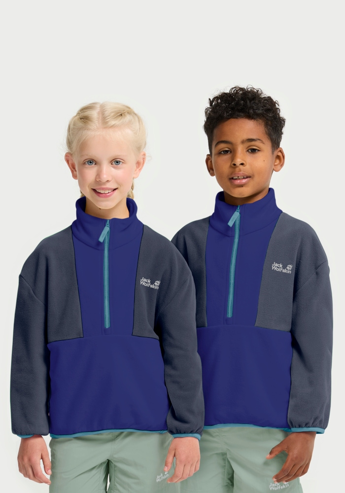 Jack Wolfskin Stehkragenpullover "COLORBLOCK TAUNUS HZ K" Kinder-Fleecepullover, Colorblocking-Look, Halfzip-Reißverschluss